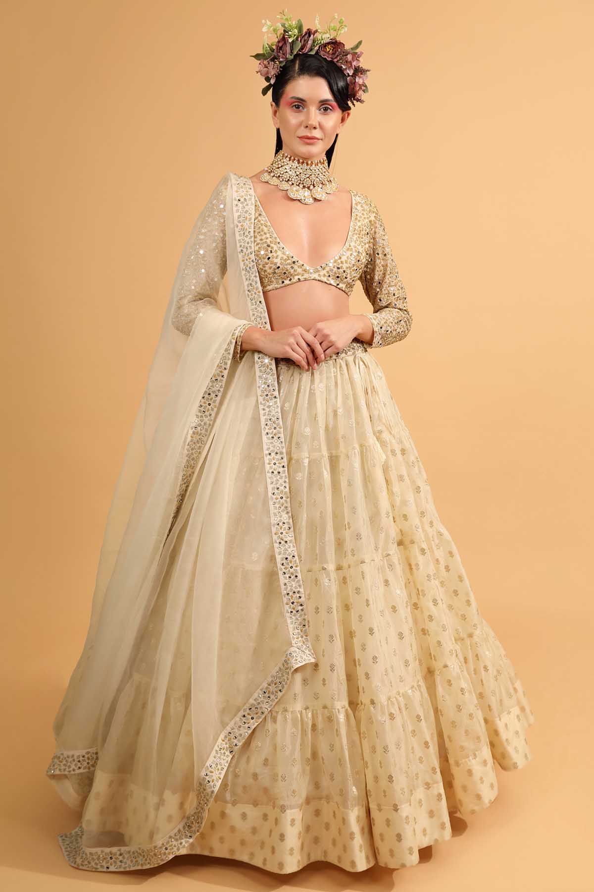 Ivory Embroidered Lehenga Set