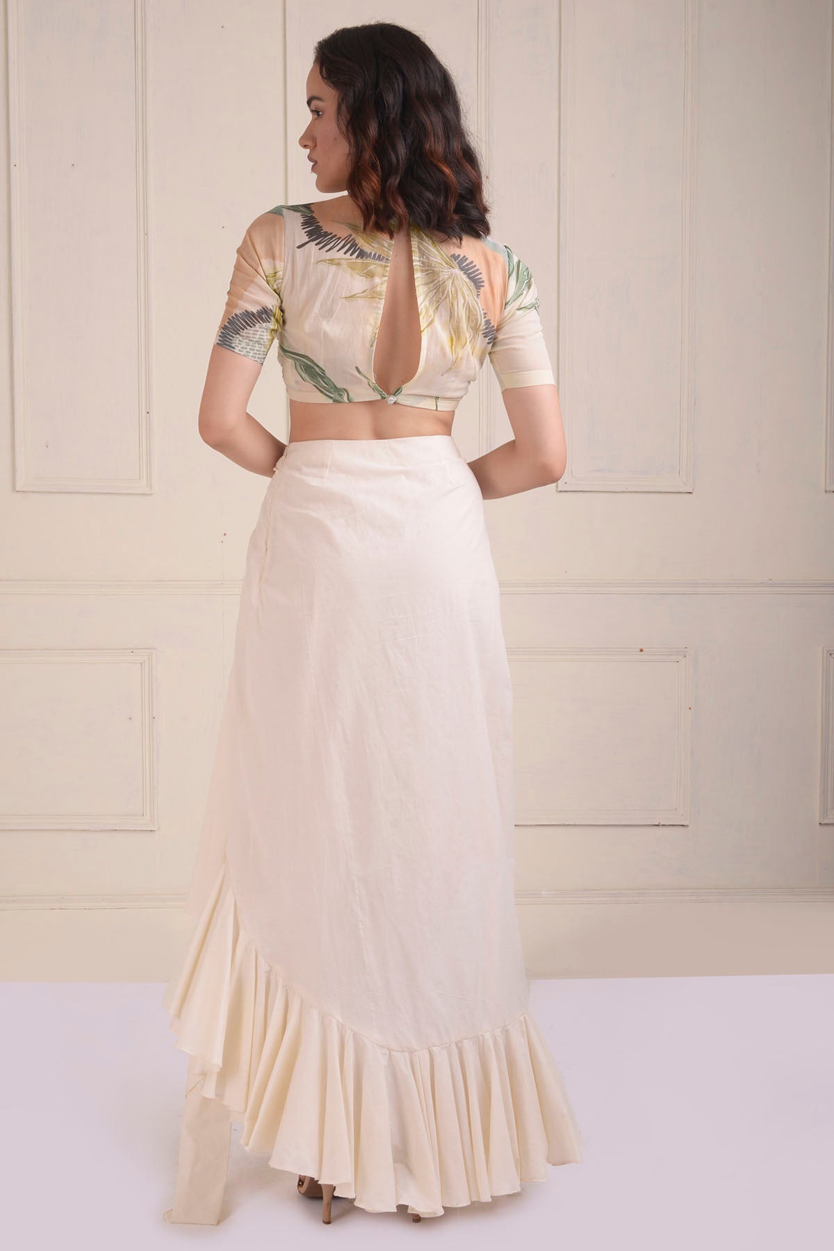 Ivory Ruched Crop Top & Skirt Set