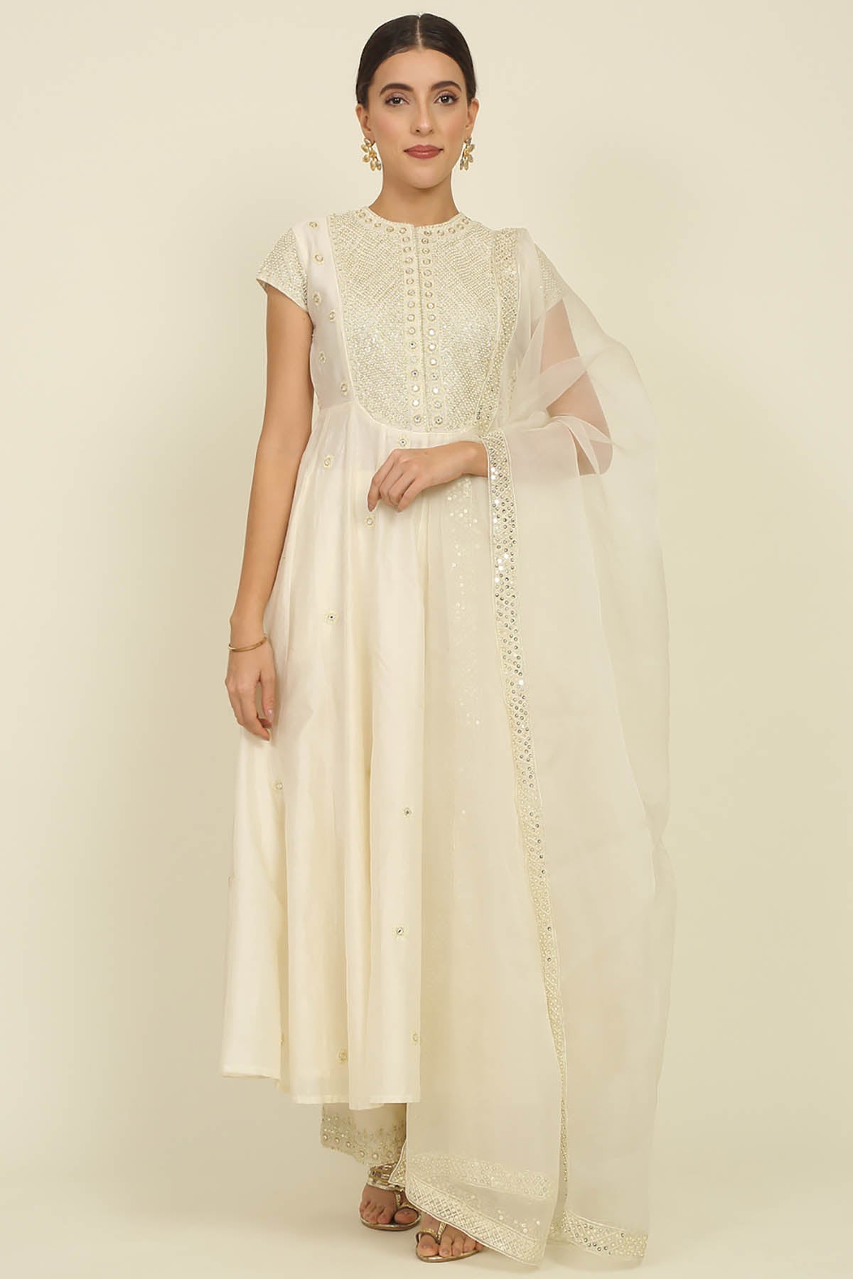 Ivory Chanderi Anarkali Set