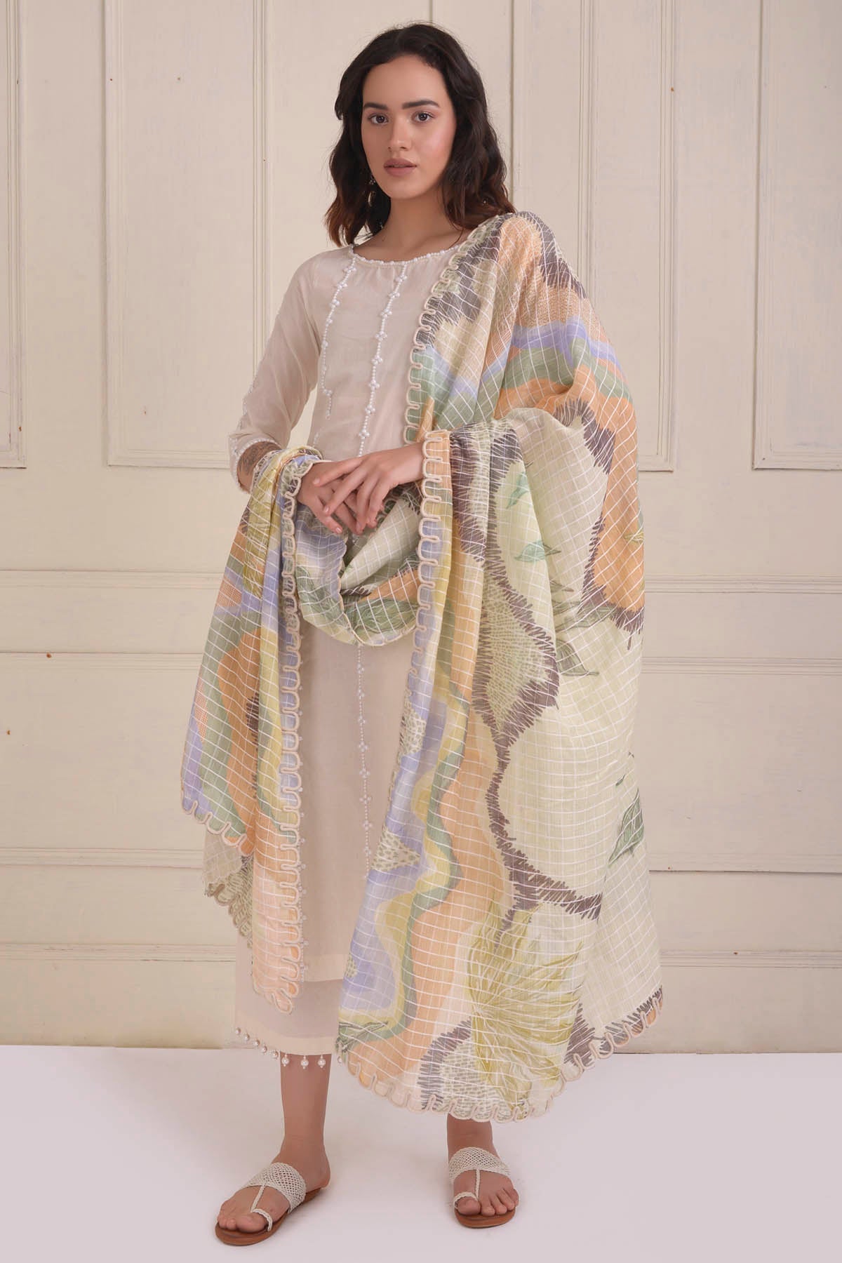 Ivory Cotton Beadwork Kurta Set