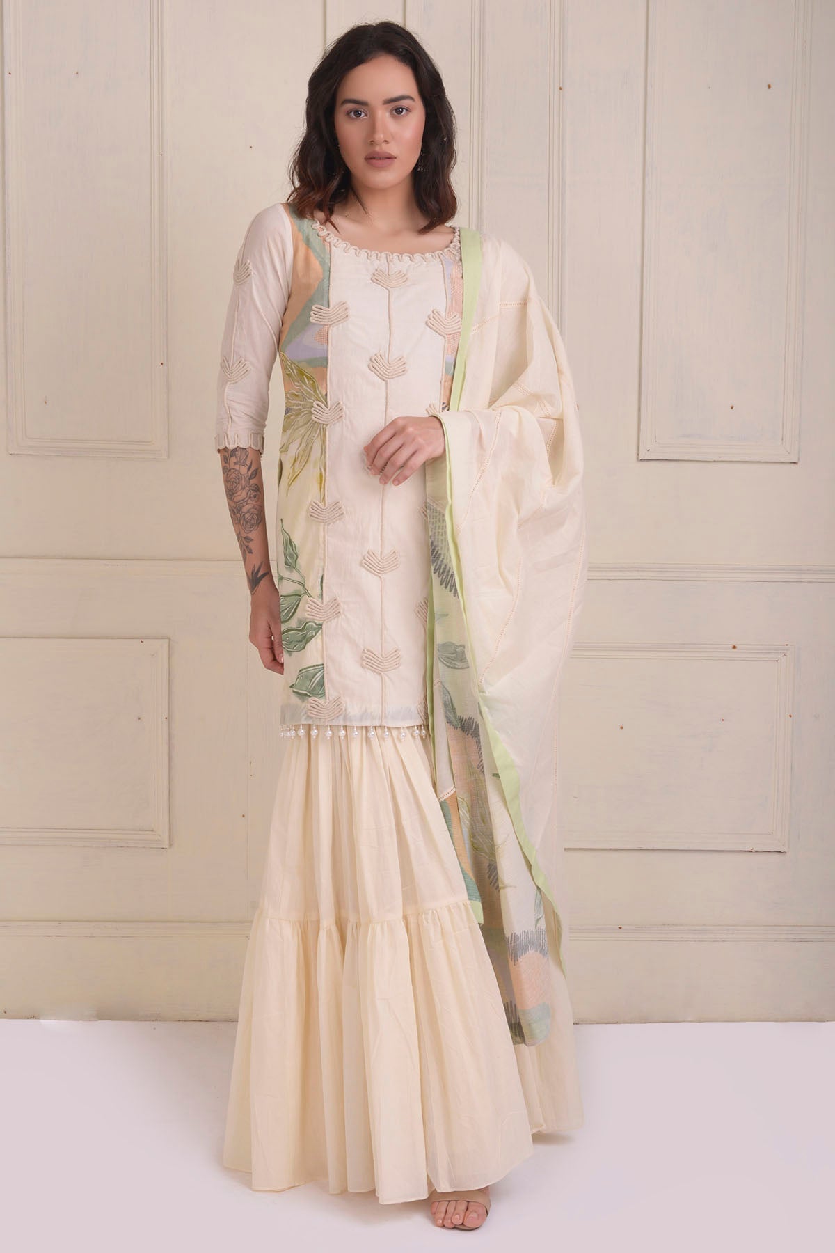 Ivory Cotton Short Kurta Set