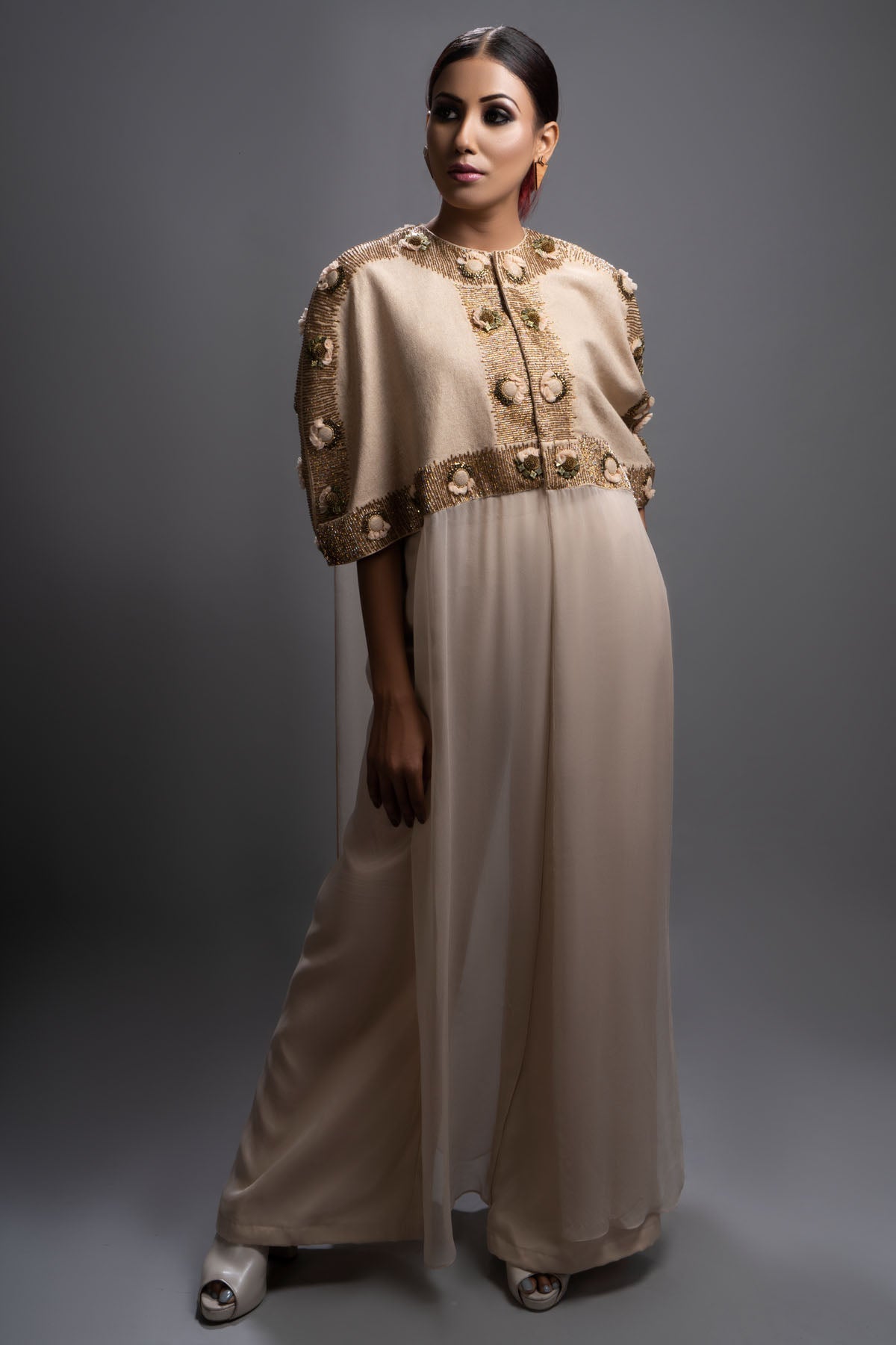 Ivory Embroidered Cape & Palazzo Set