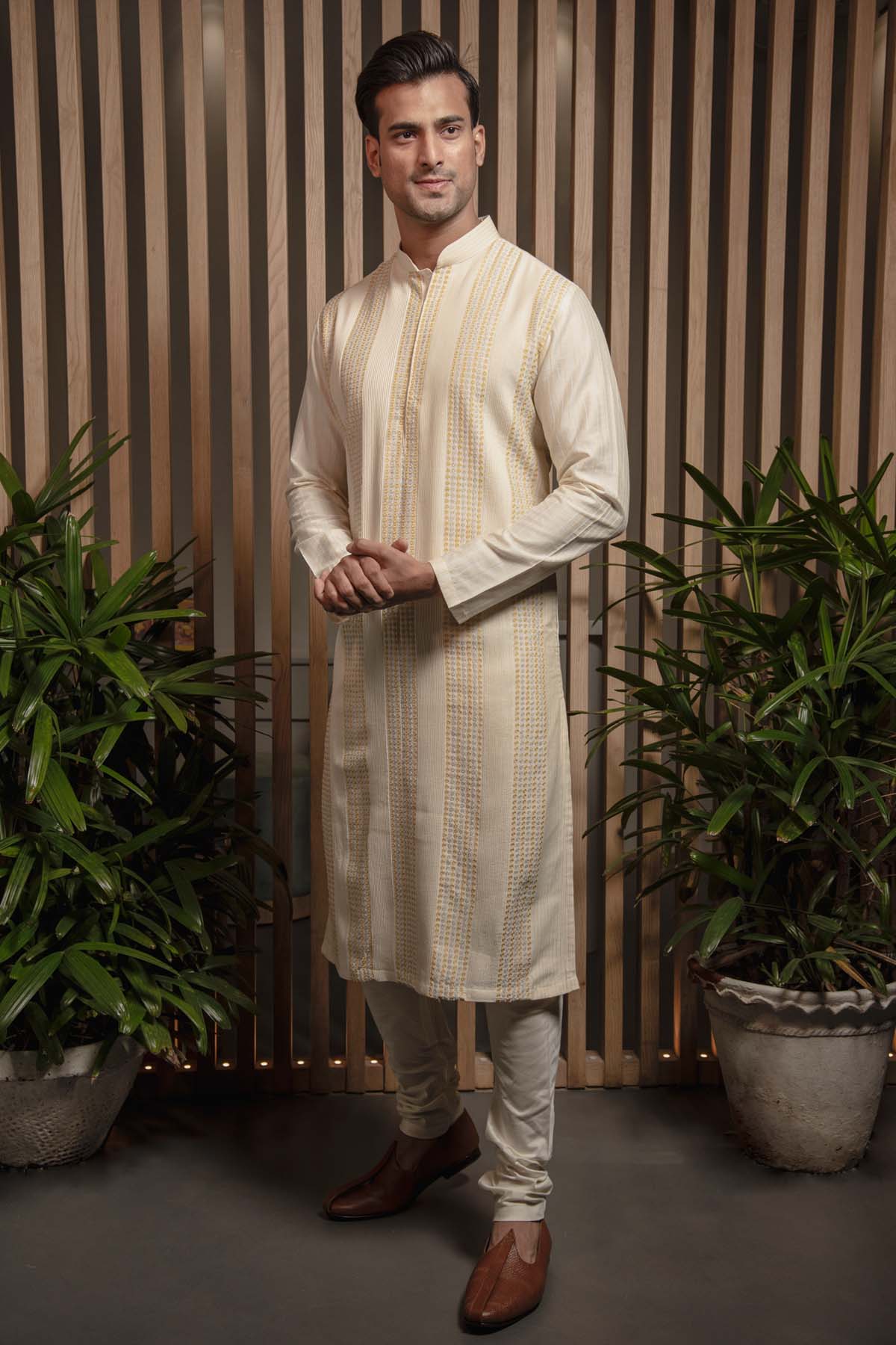 Buy Ivory Cotton Silk Kurta Set Online