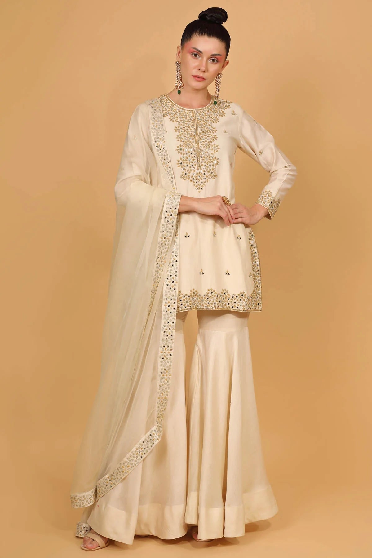 Designer Neha Khullar Ivory Embroidered Kurta & Garara Set for Women Online
