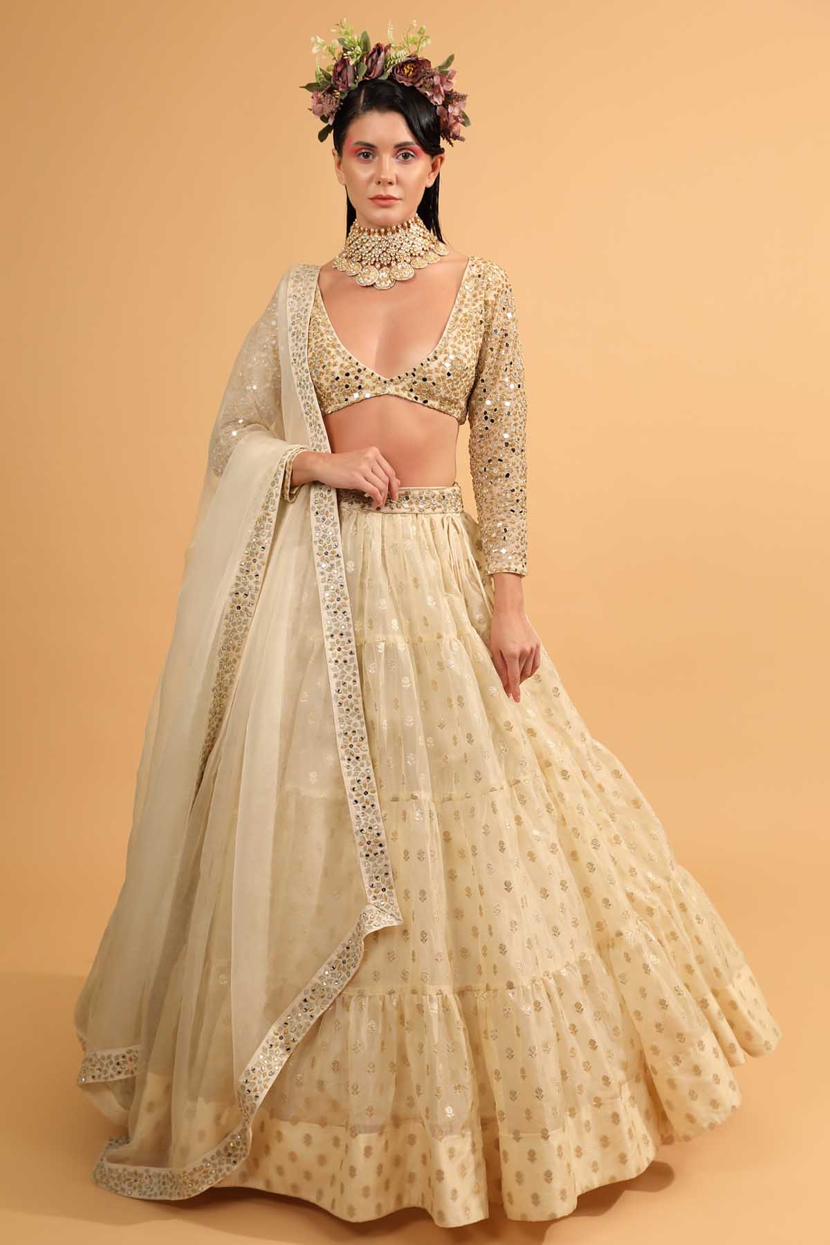 Designer Neha Khullar Ivory Embroidered Lehenga Set for Women Online
