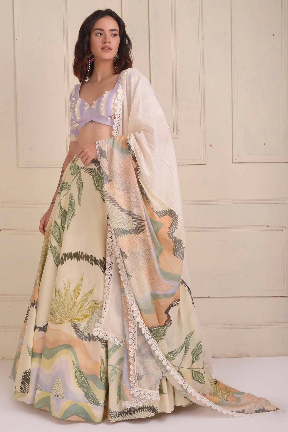 Ivory Patchwork Printed Lehenga Set