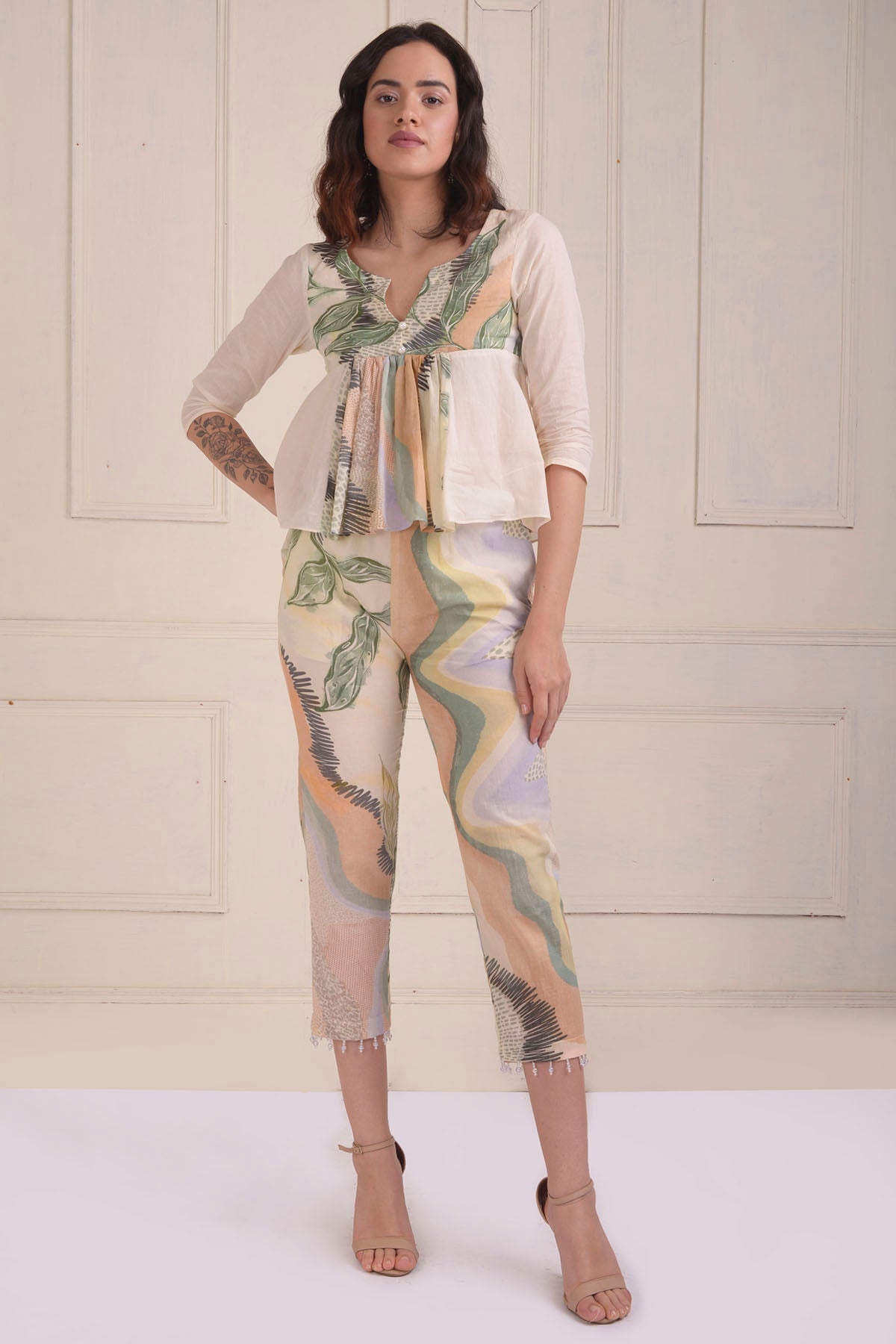 Ivory Printed Cropped Co-ord Set