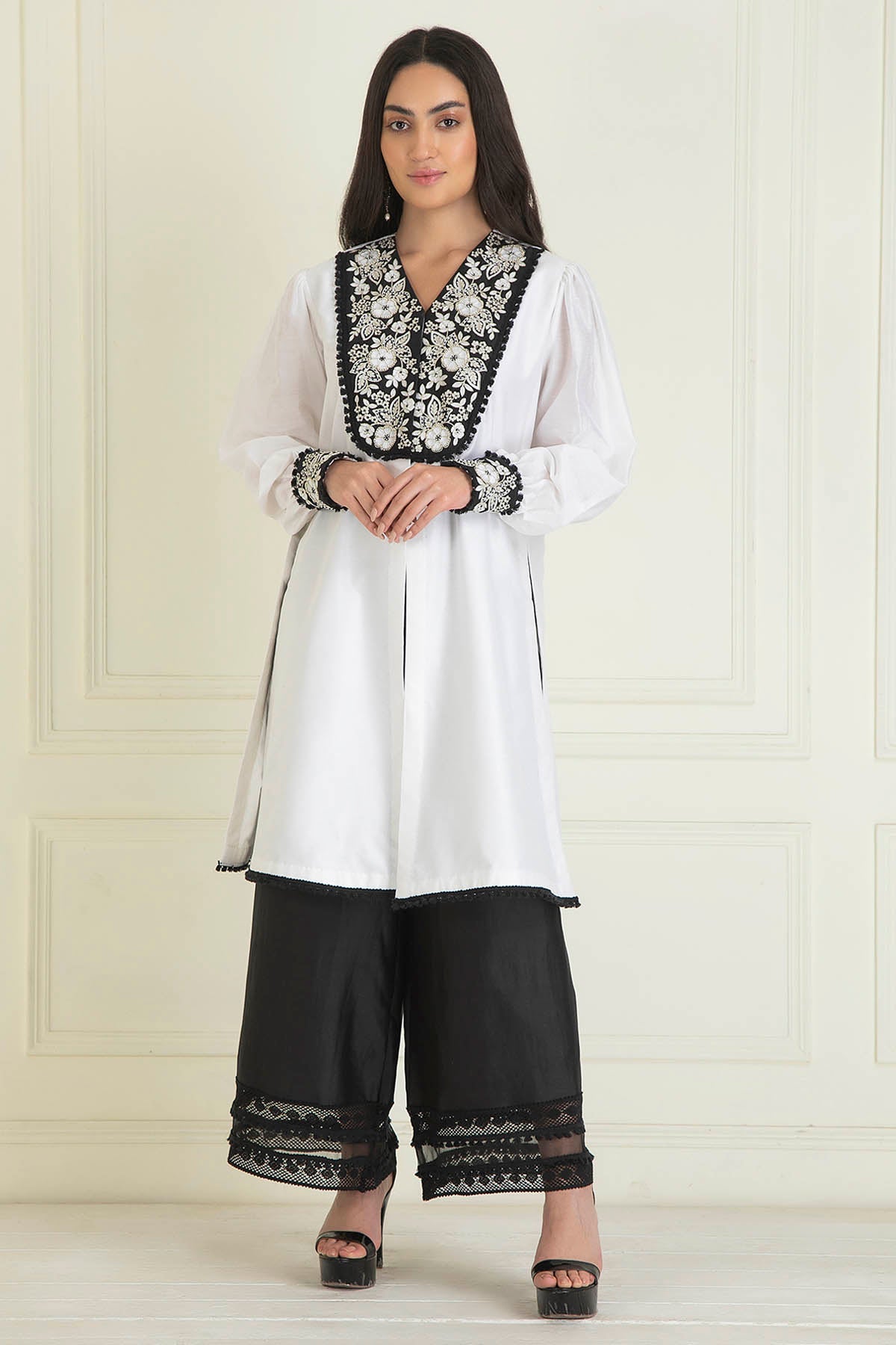 Black & White Chanderi Kurta Set