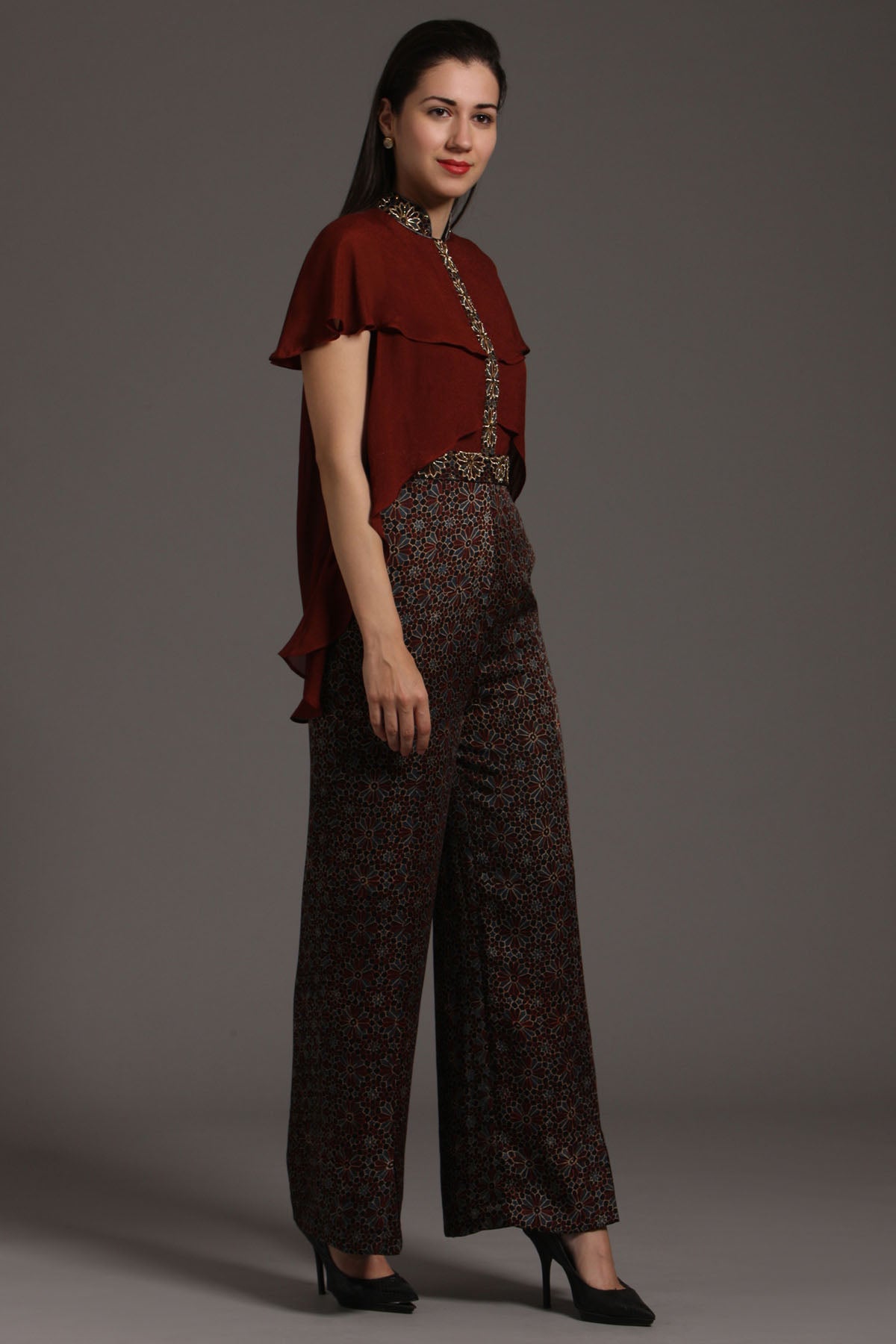 Layered Yoke Pattern Jumpsuit