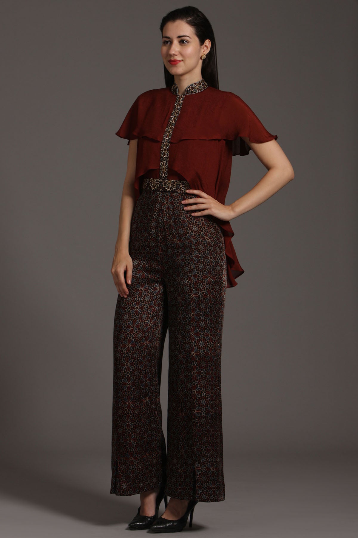 Layered Yoke Pattern Jumpsuit