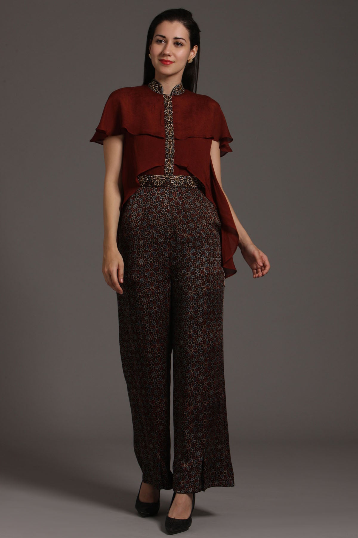 Layered Yoke Pattern Jumpsuit