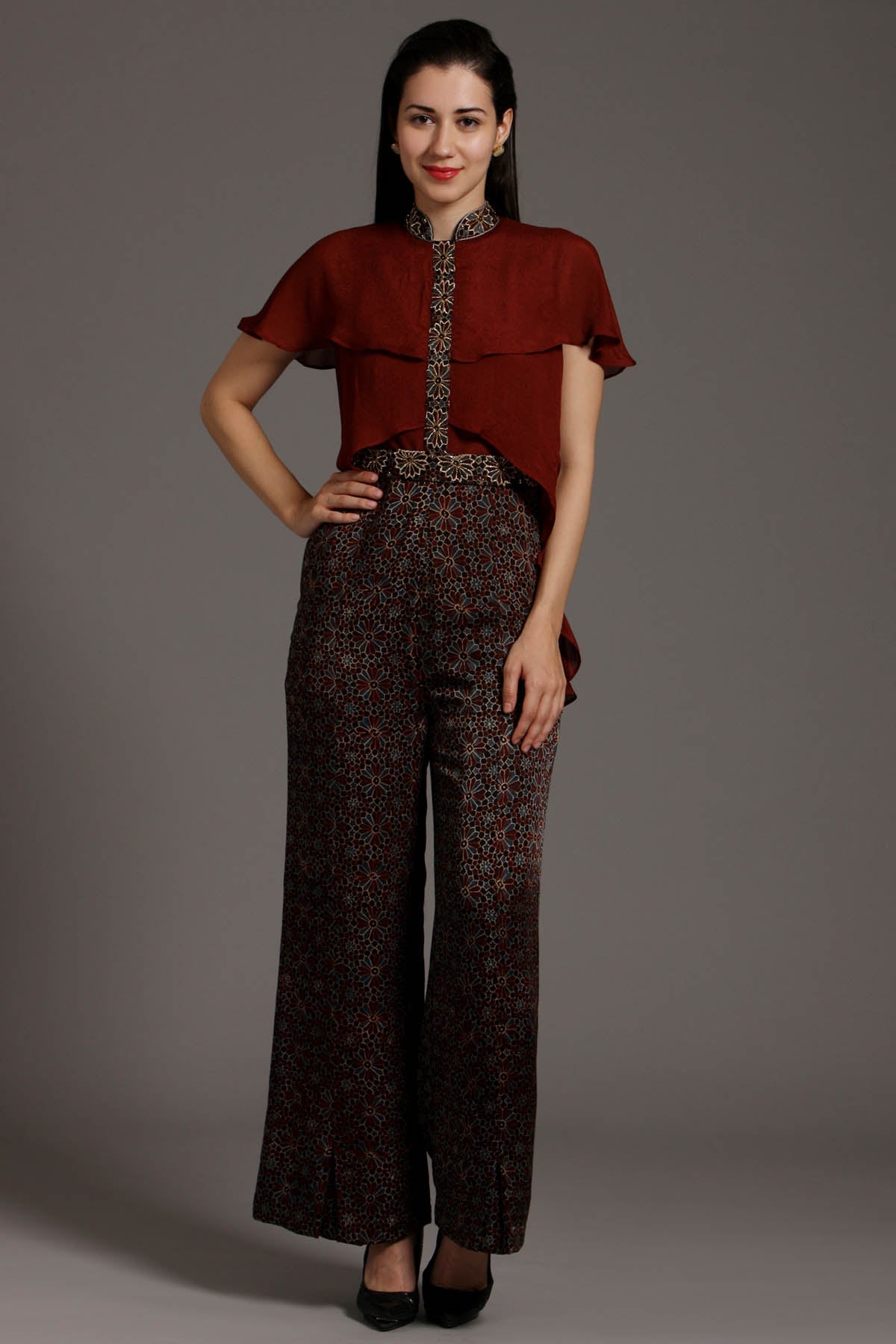 Layered Yoke Pattern Jumpsuit
