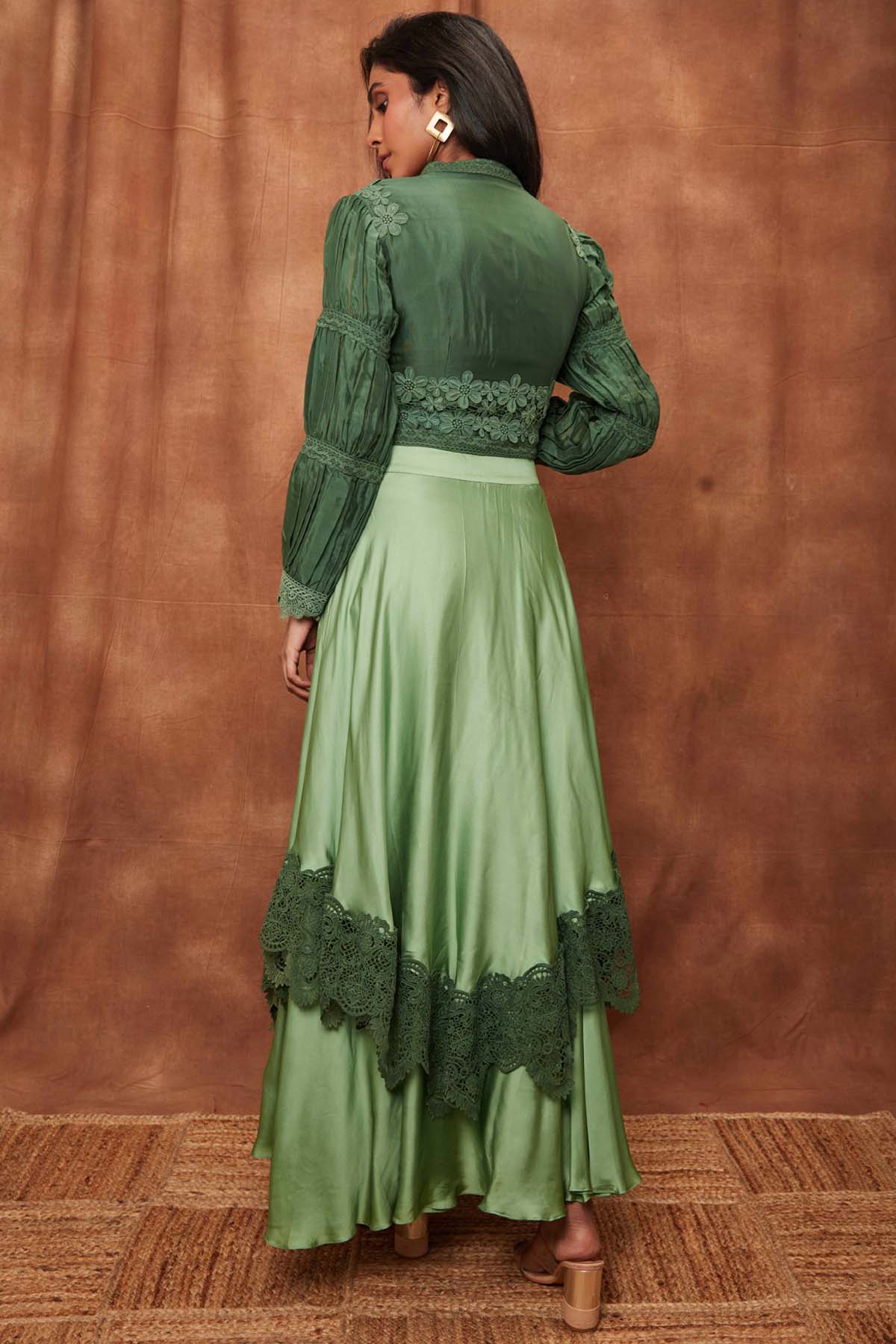 Light Green Silk Jacket & Laced Skirt