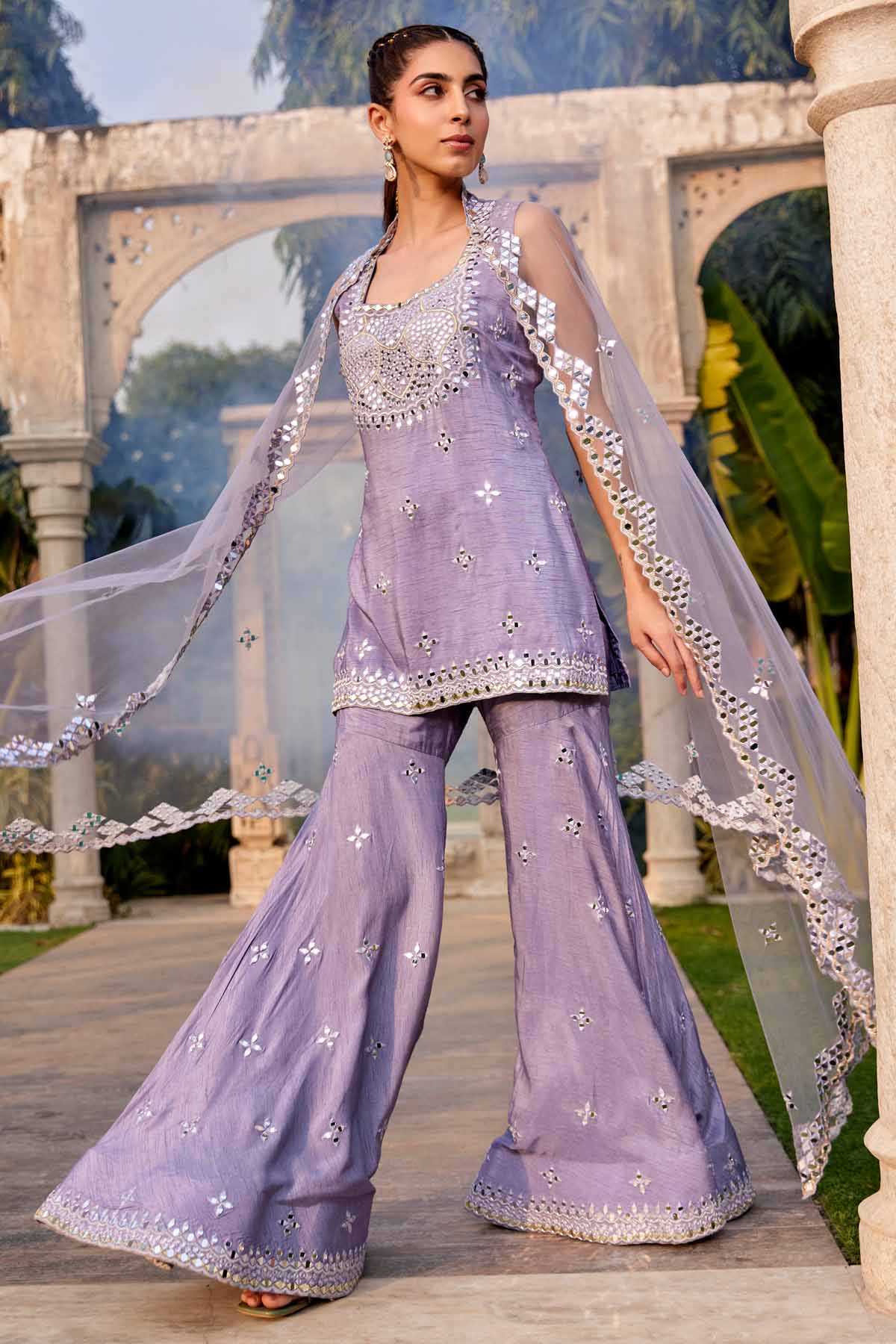 Lilac Mirror Work Kurta Set