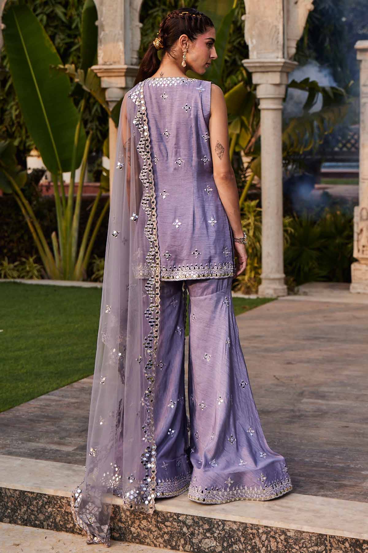 Lilac Mirror Work Kurta Set
