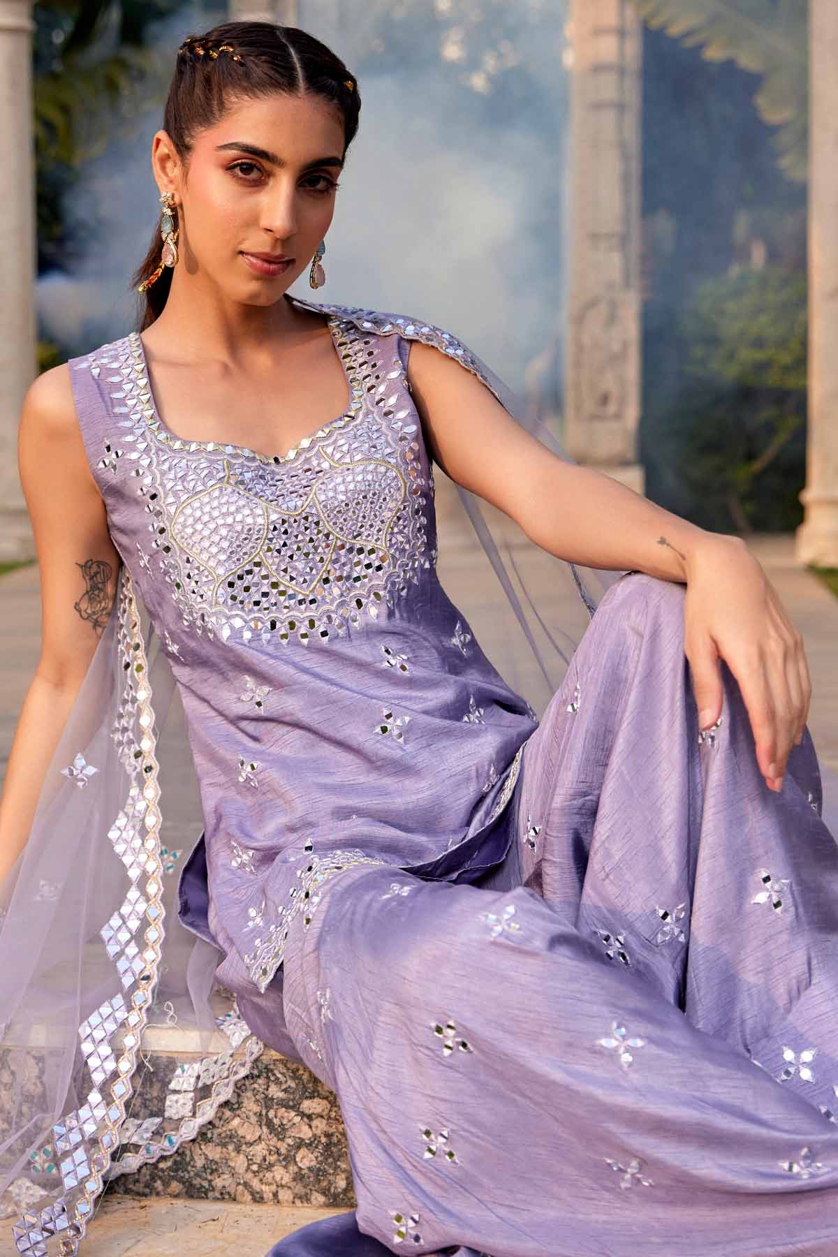 Lilac Mirror Work Kurta Set
