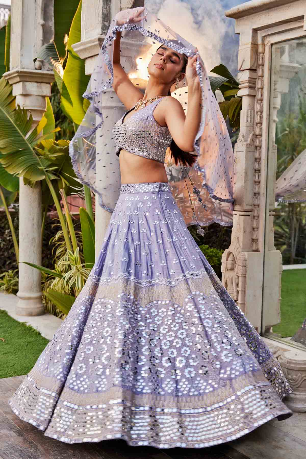Lilac Mirror Embroidered Lehenga Set