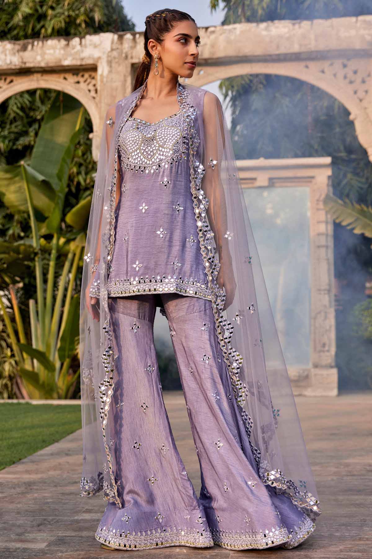 Lilac Mirror Work Kurta Set