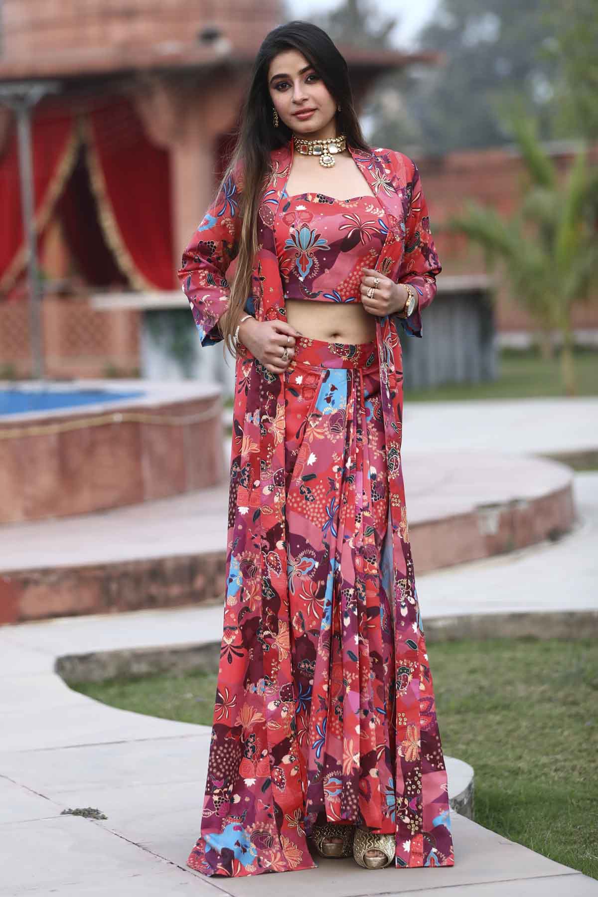 Buy Designer Madhubani Embroidered Cape Set Online