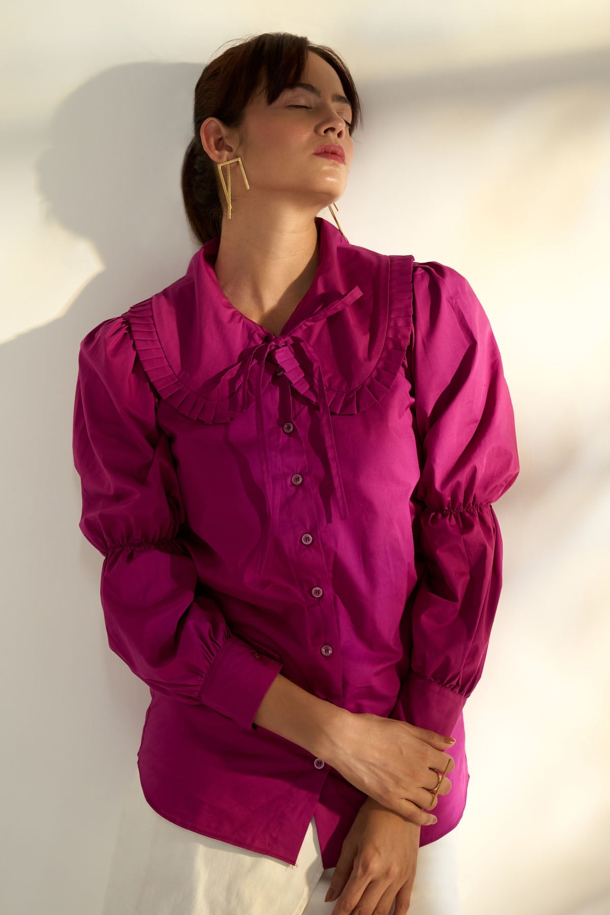 Buy Enness Studio Magenta Collared Neck Shirt For Women Available