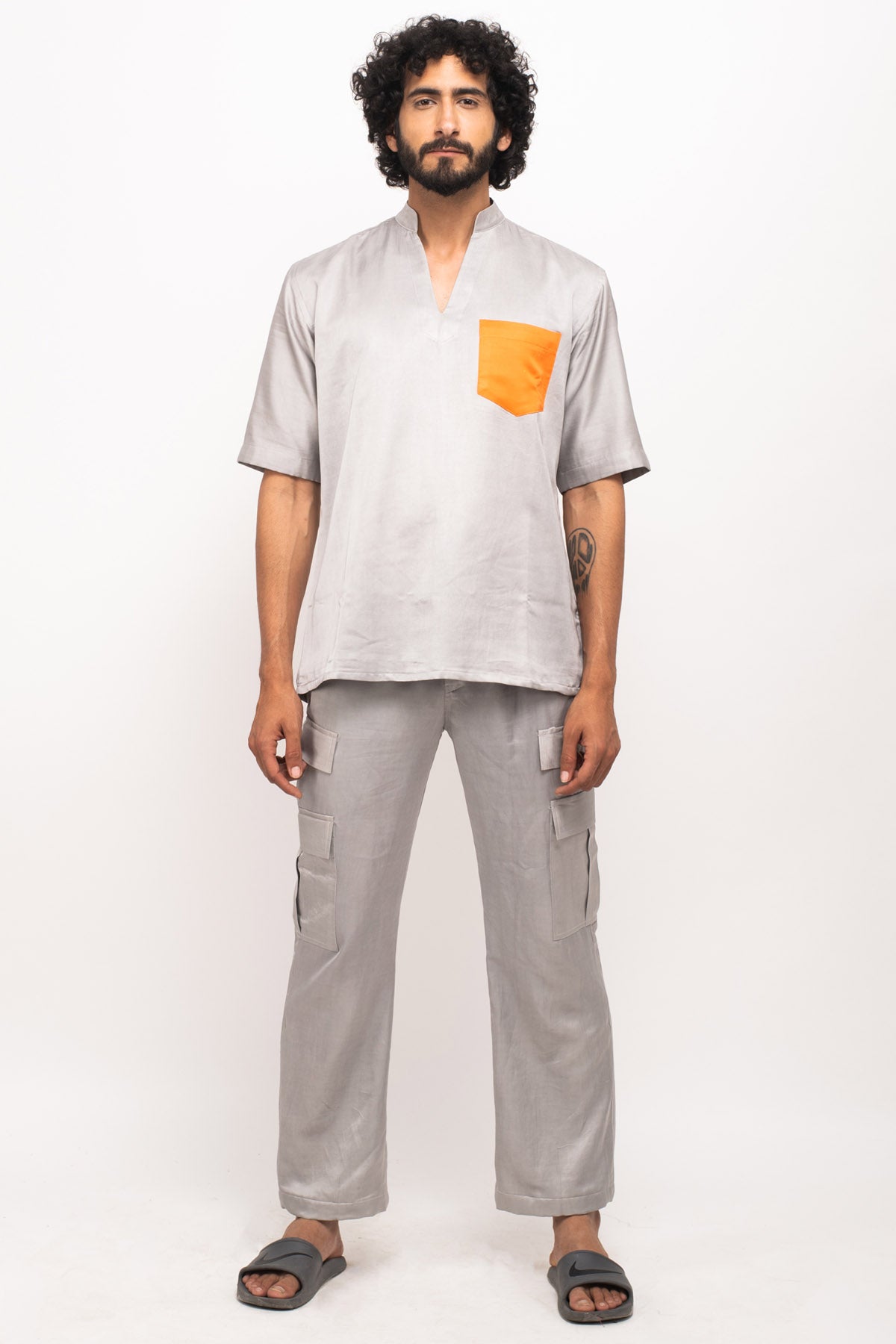 Mandarin Collar Solid Shirt