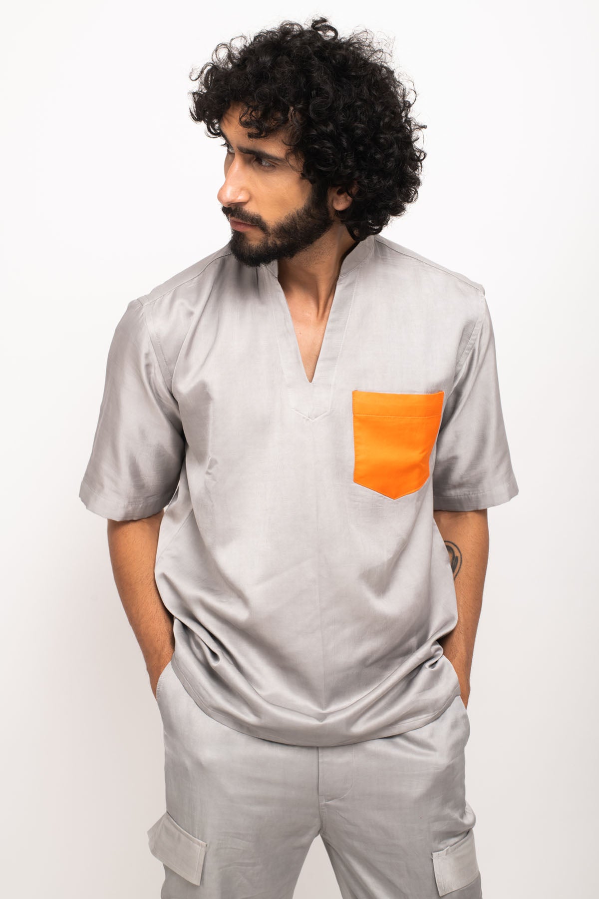 Mandarin Collar Solid Shirt