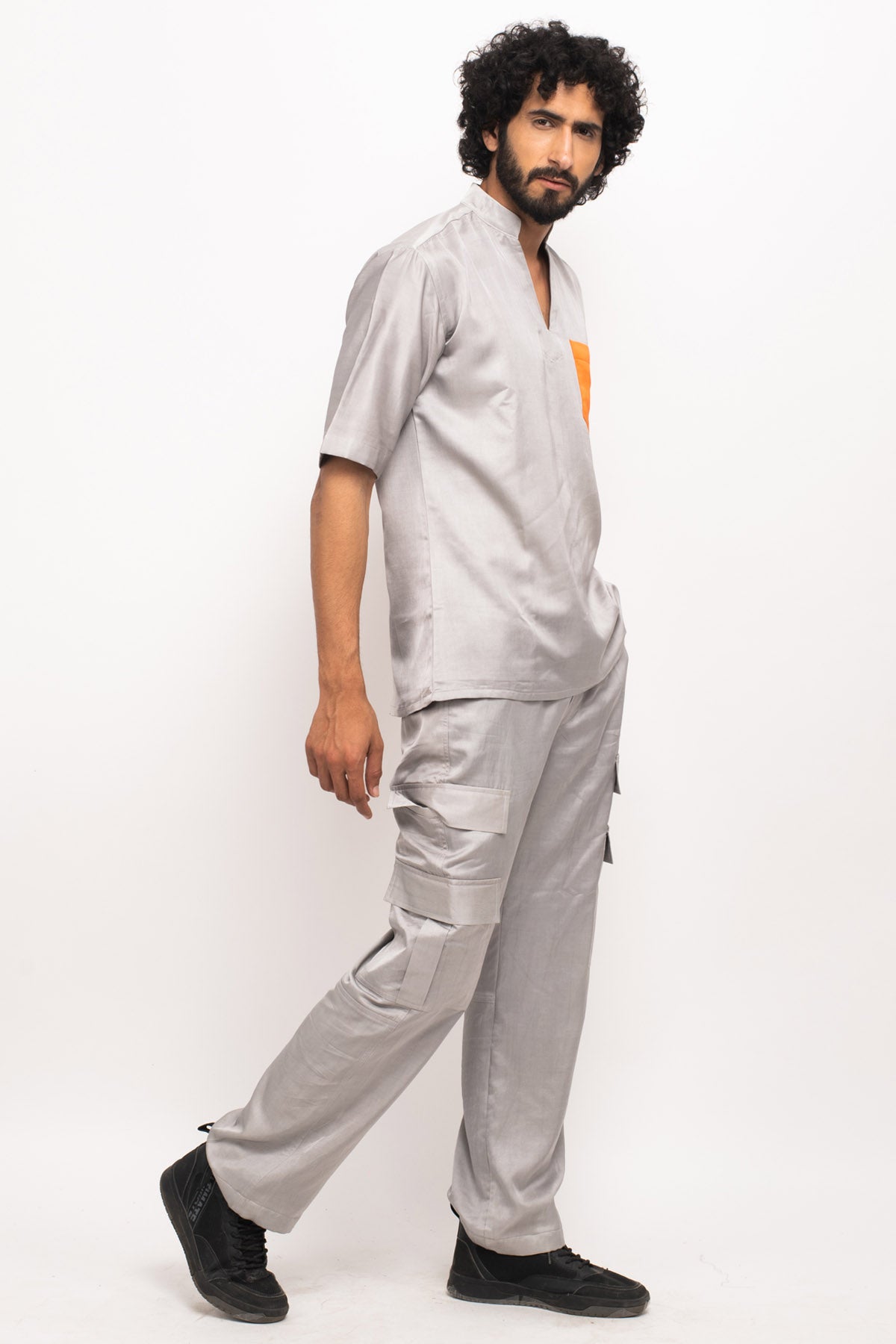 Mandarin Collar Solid Shirt