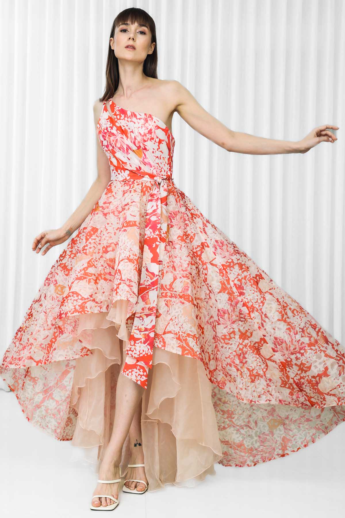 Maple Leaves Printed Embroidered Gown