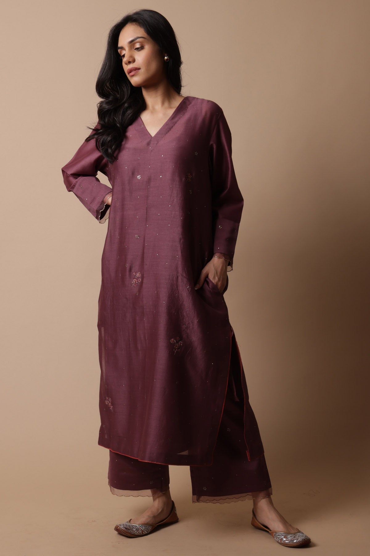 Mauve Chanderi Silk Kurta Set