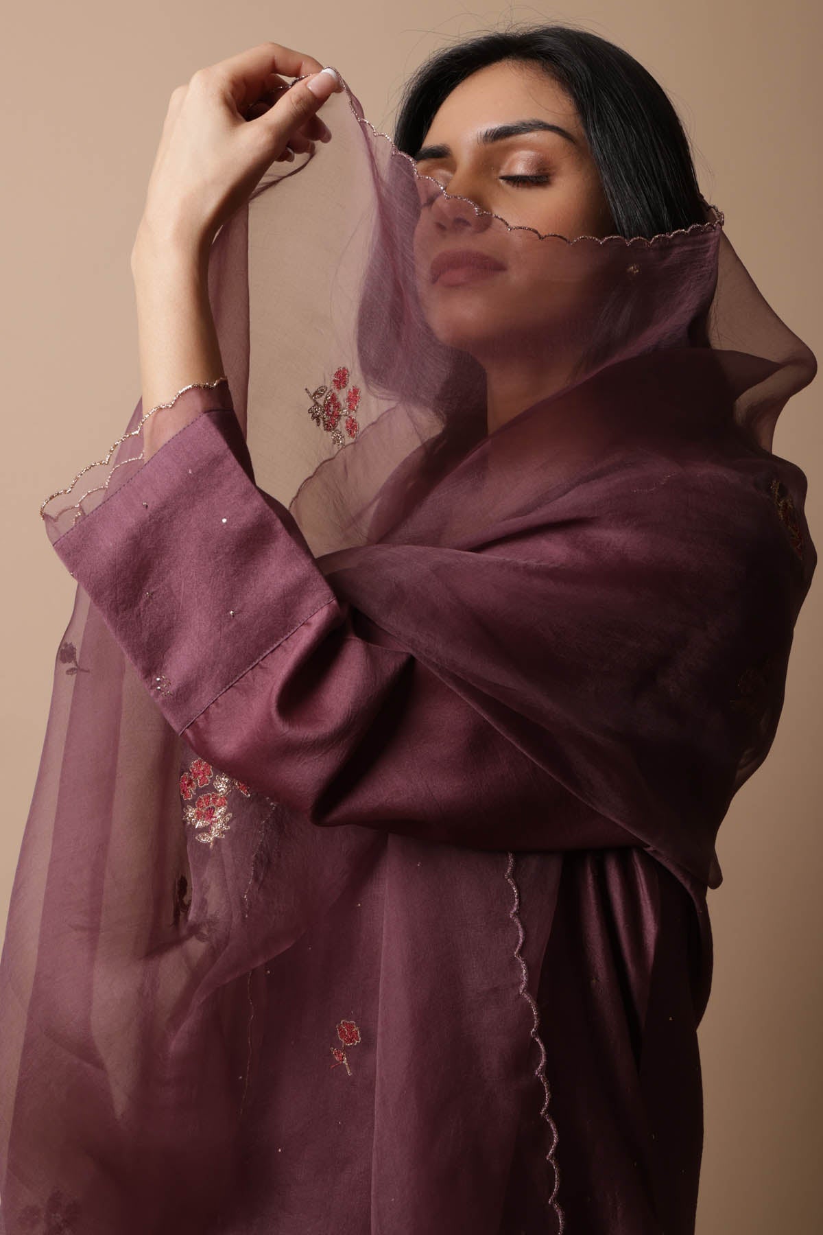 Mauve Chanderi Silk Kurta Set