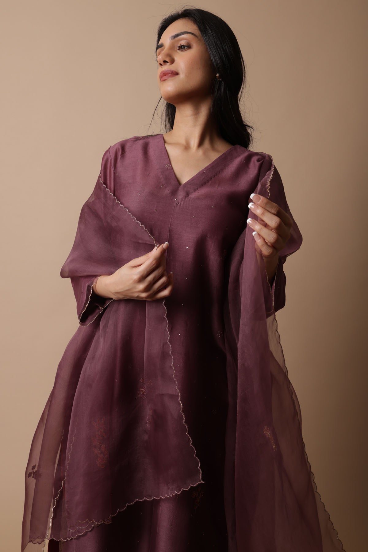 Mauve Chanderi Silk Kurta Set