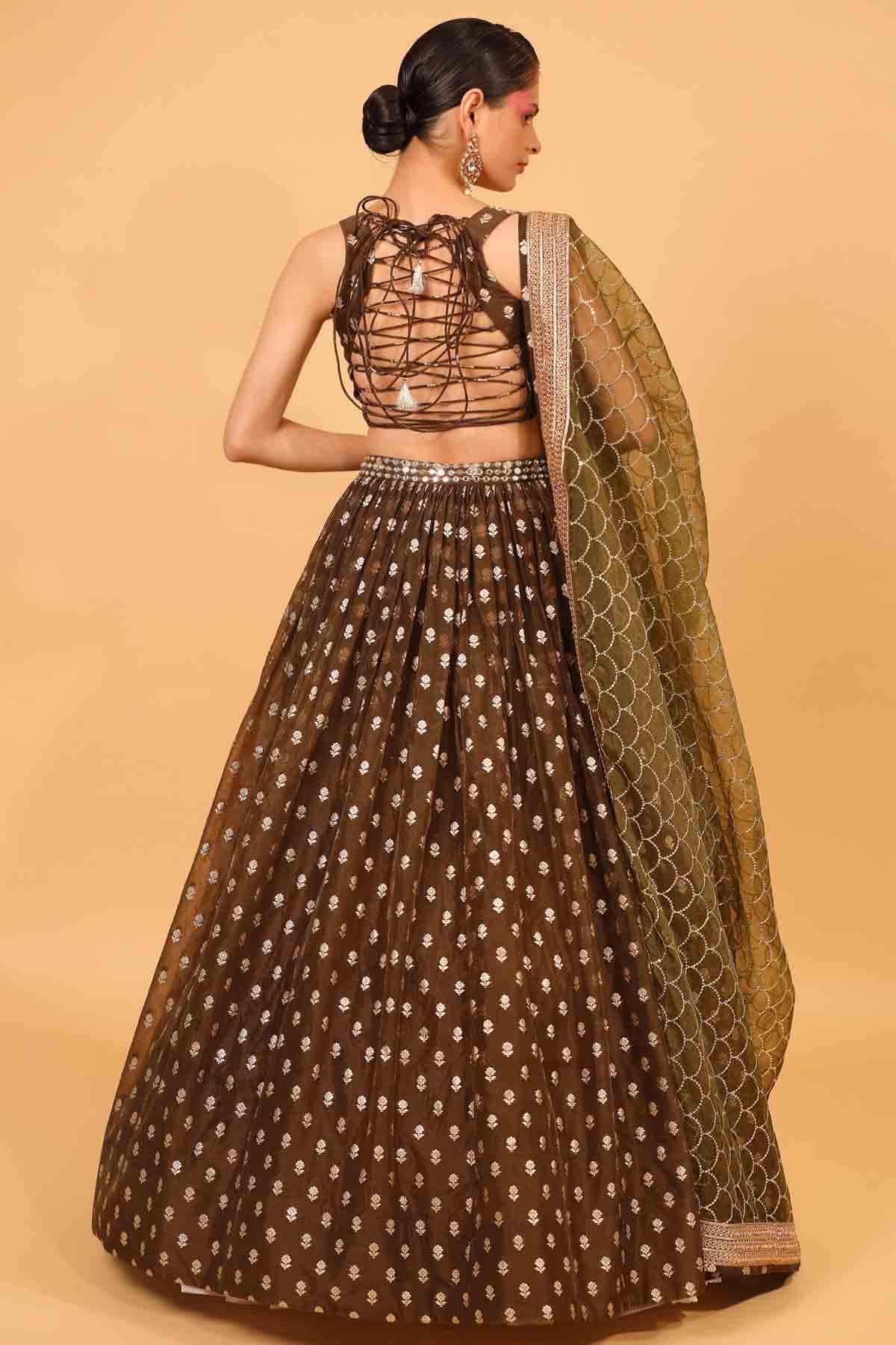 Mehendi Green Embroidered Lehenga Set