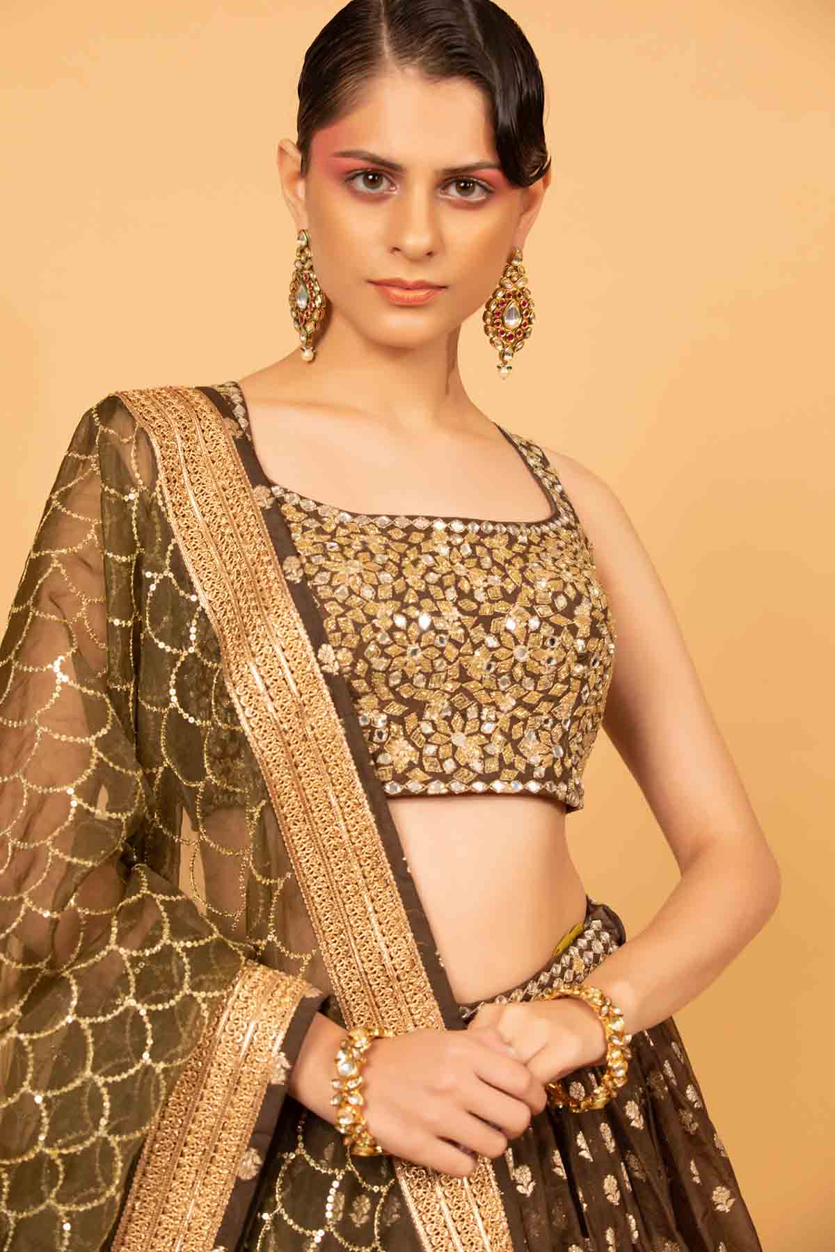 Mehendi Green Embroidered Lehenga Set