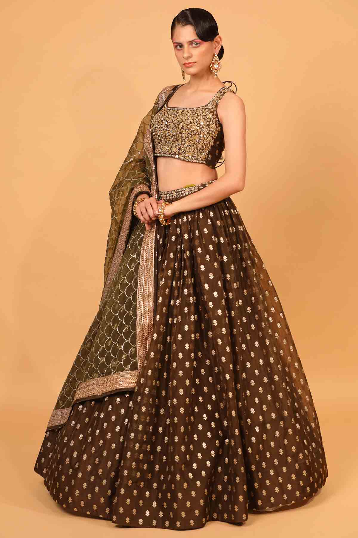 Mehendi Green Embroidered Lehenga Set