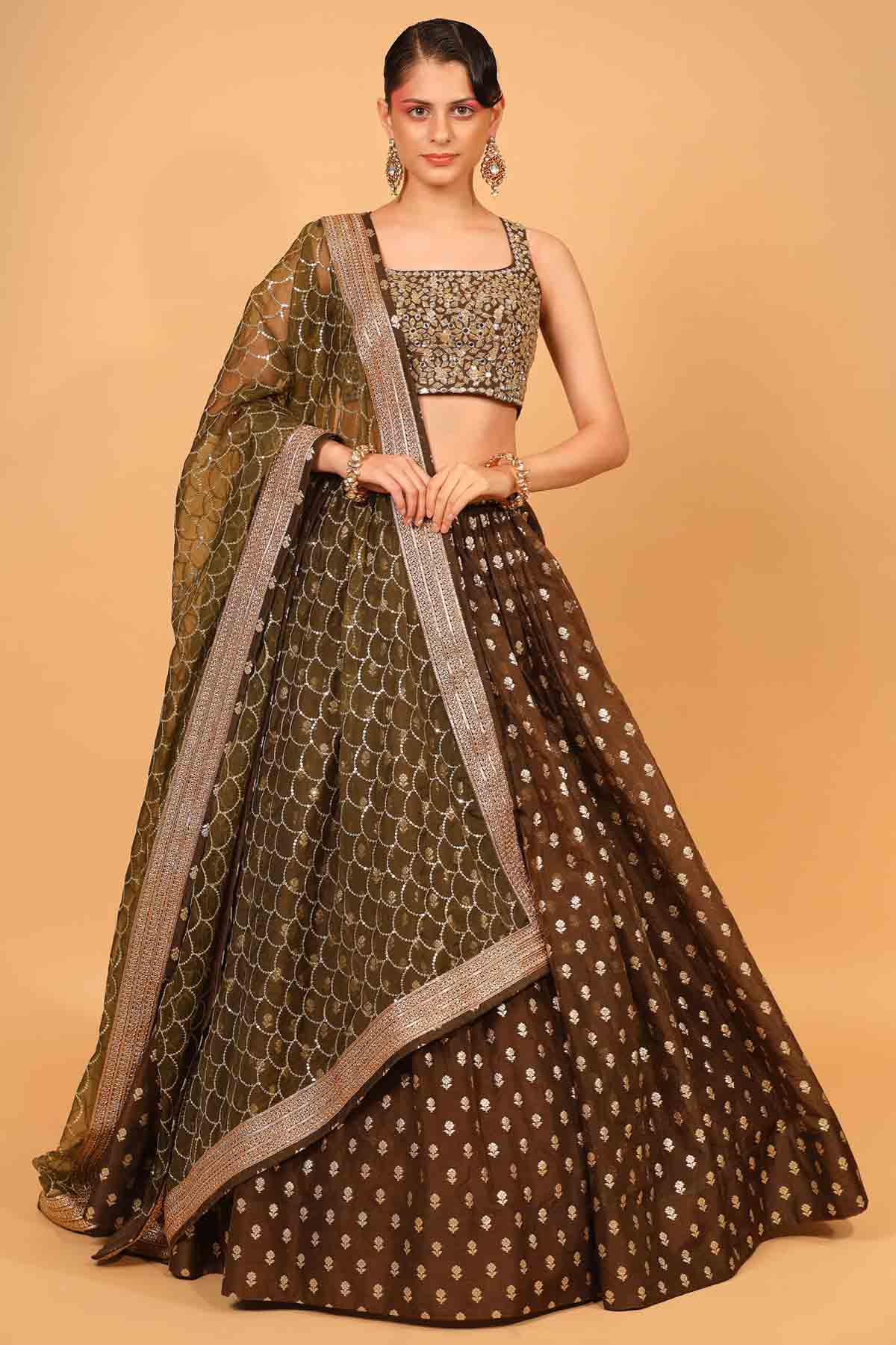 Designer Neha Khullar Mehendi Green Embroidered Lehenga Set for Women Online