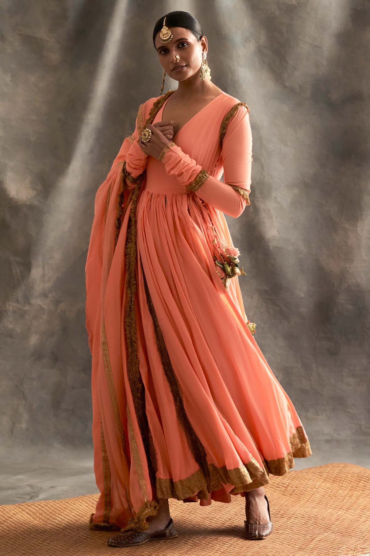 Metallic Lampi Godet Angrakha Set