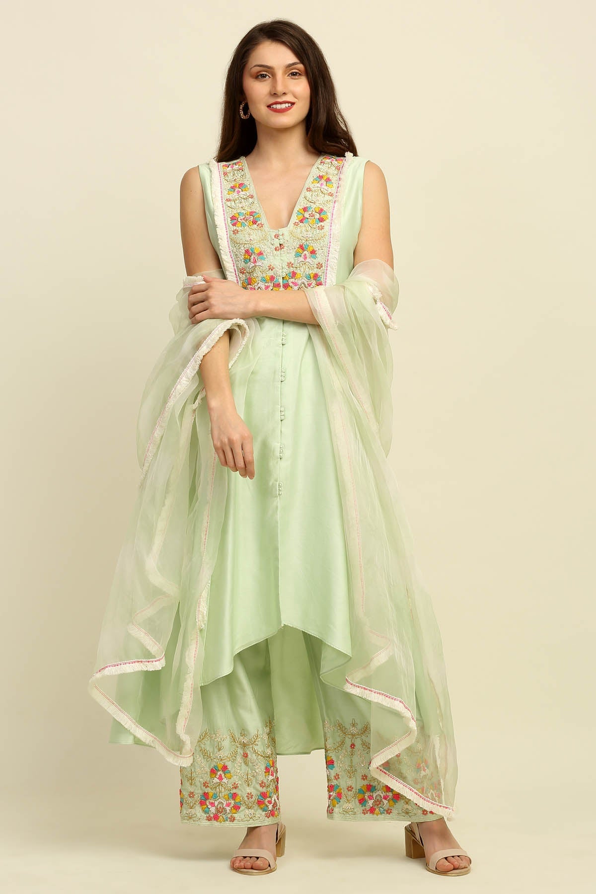 Mint Green Embroidered Kurta Set