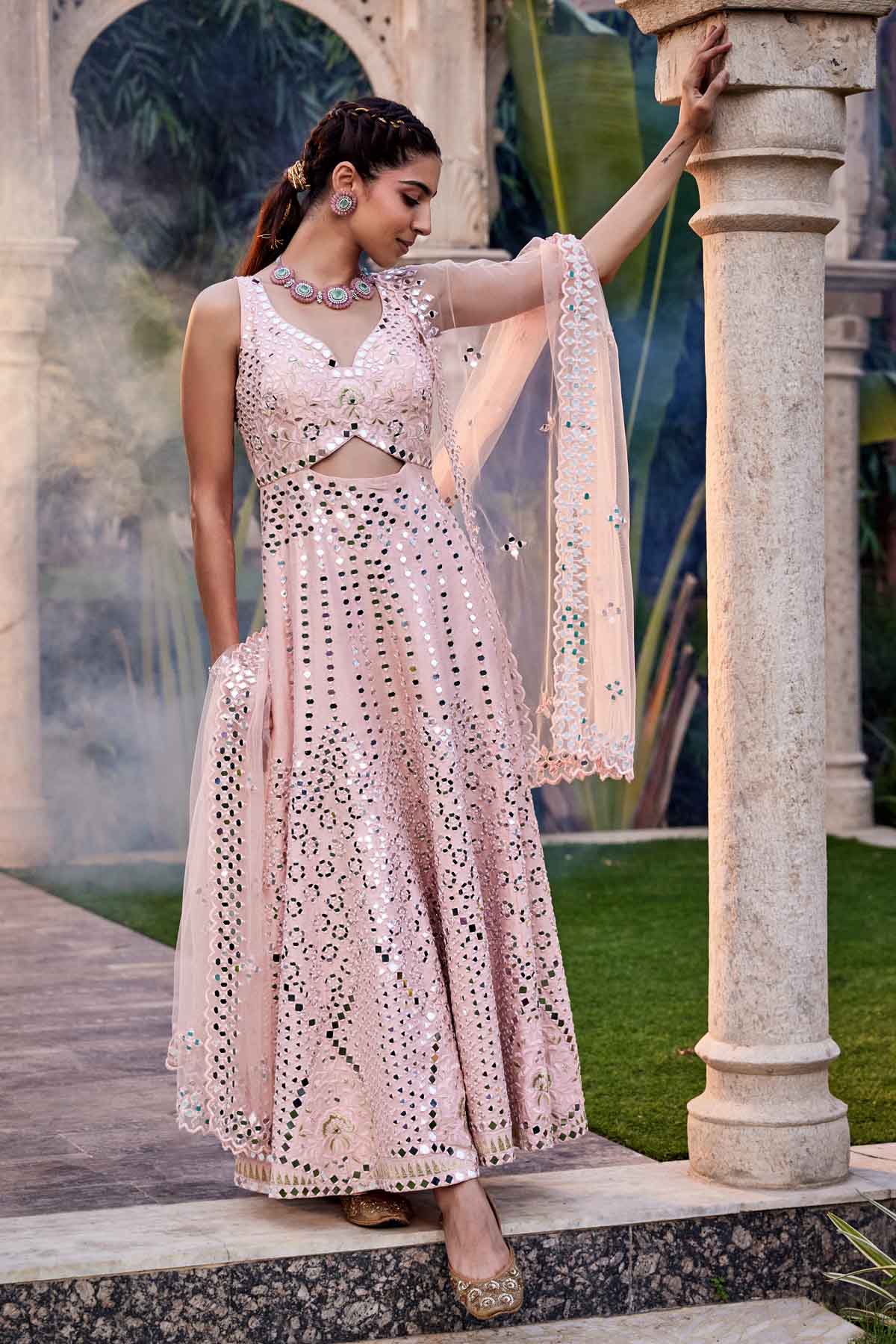 Mirror Embellished Anarkali Set