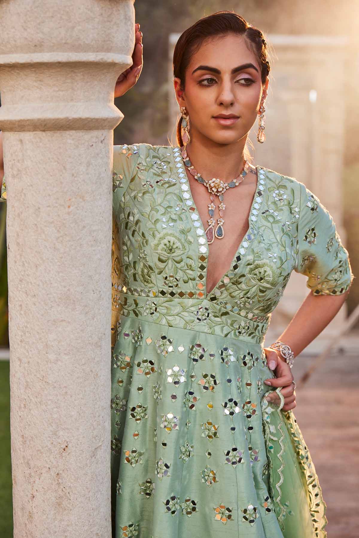 Mirror Embroidered Anarkali Set