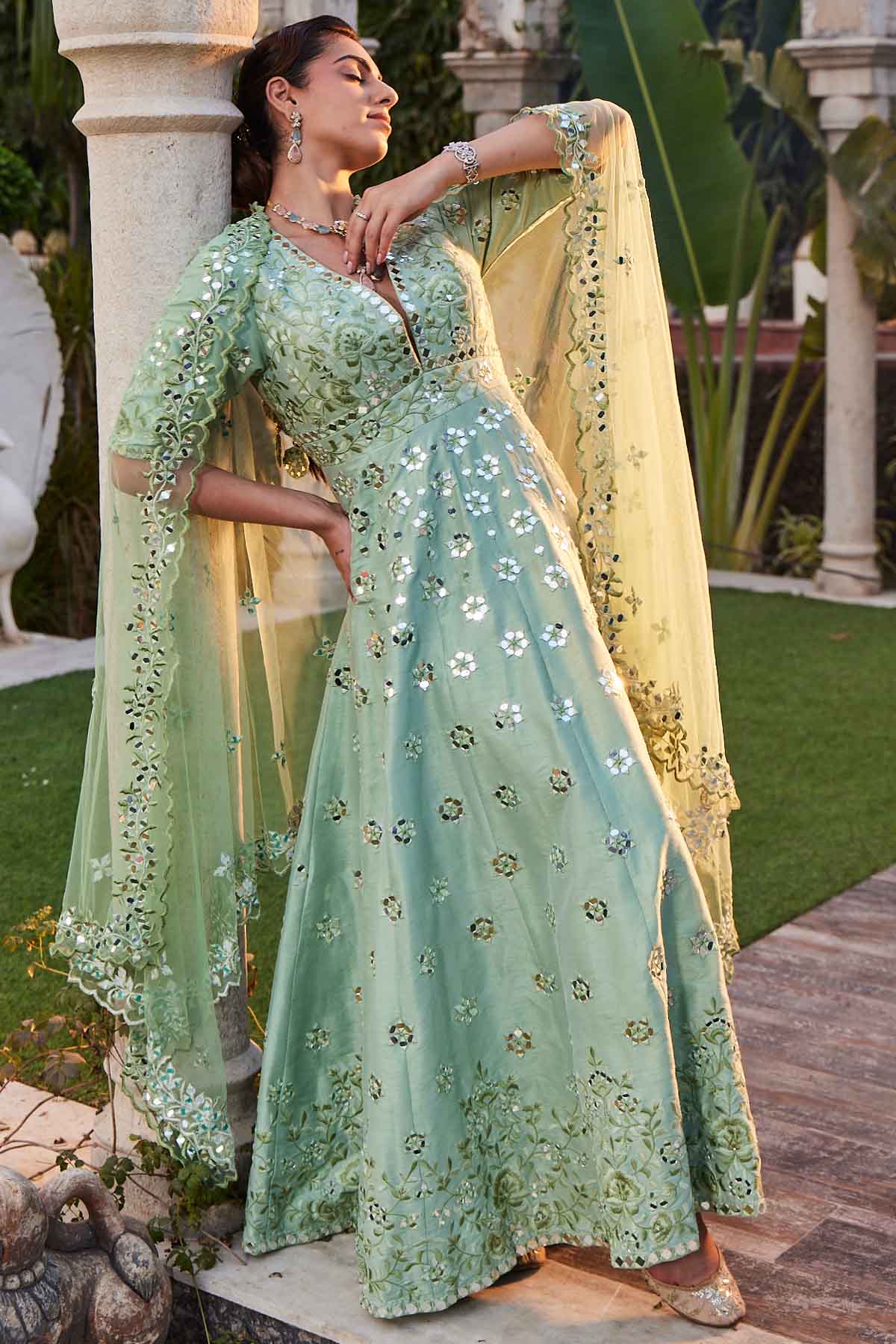 Mirror Embroidered Anarkali Set