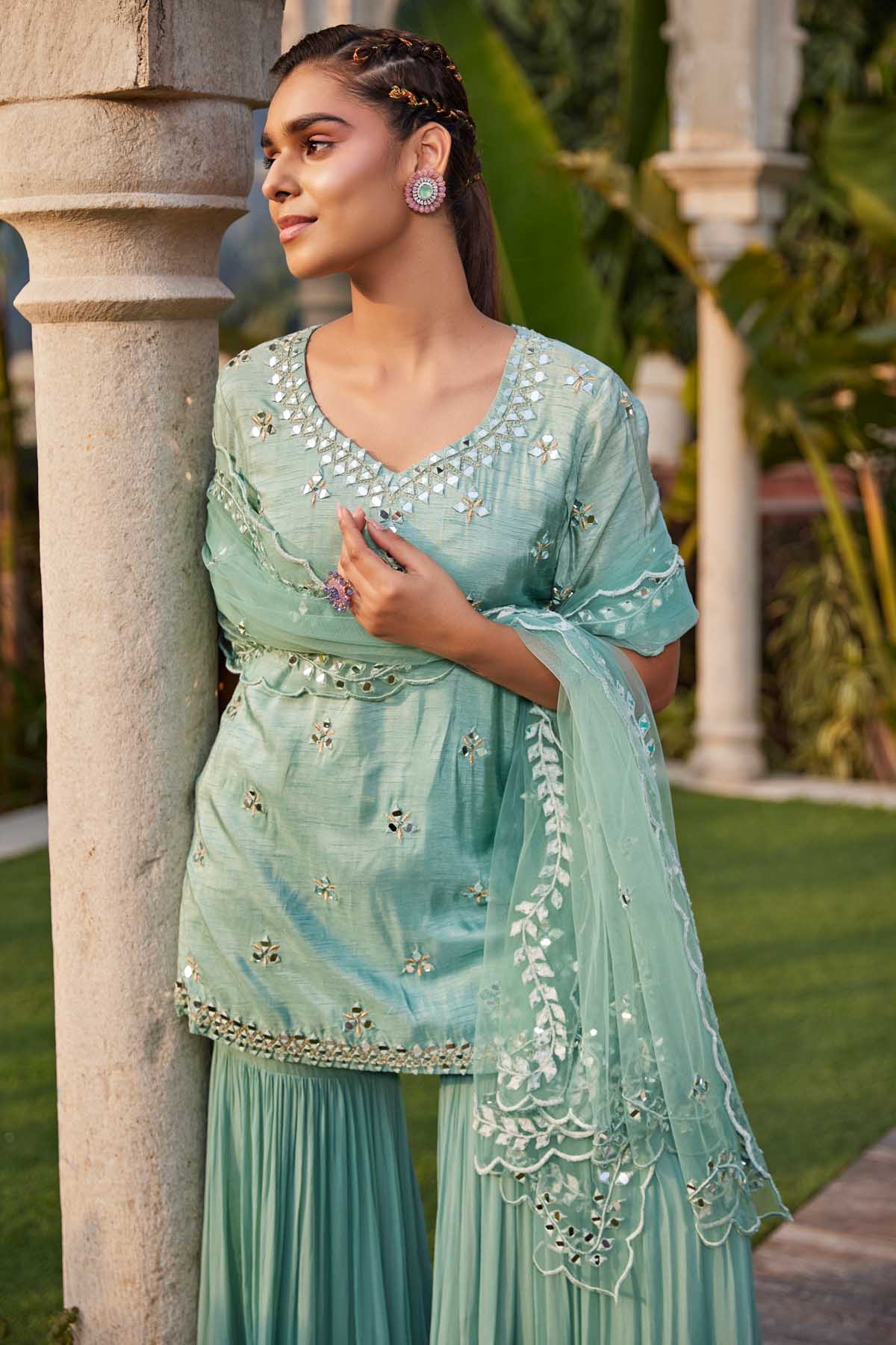 Mirror Embroidered Sharara Set