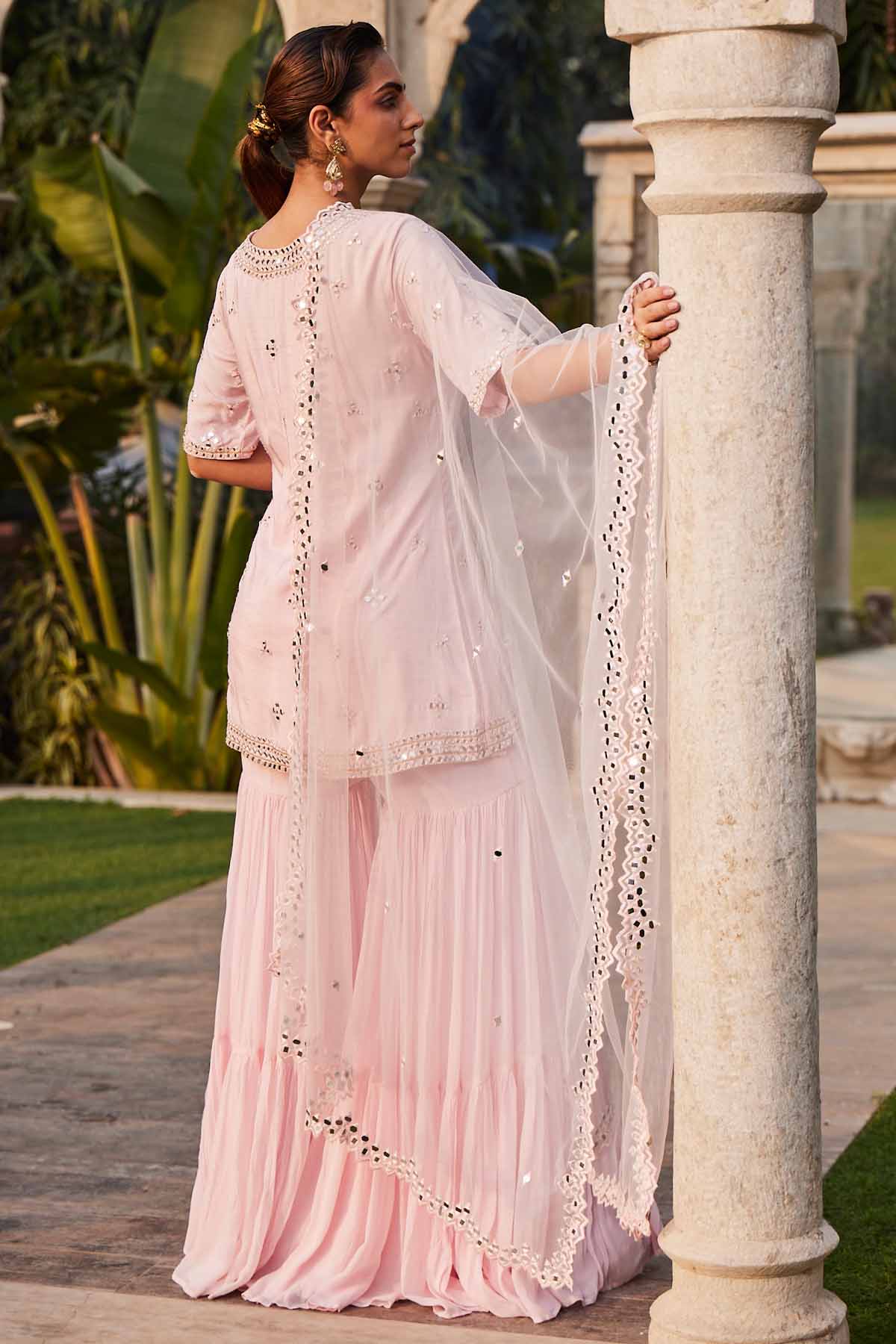 Pink Mirror Work Short Kurta Set