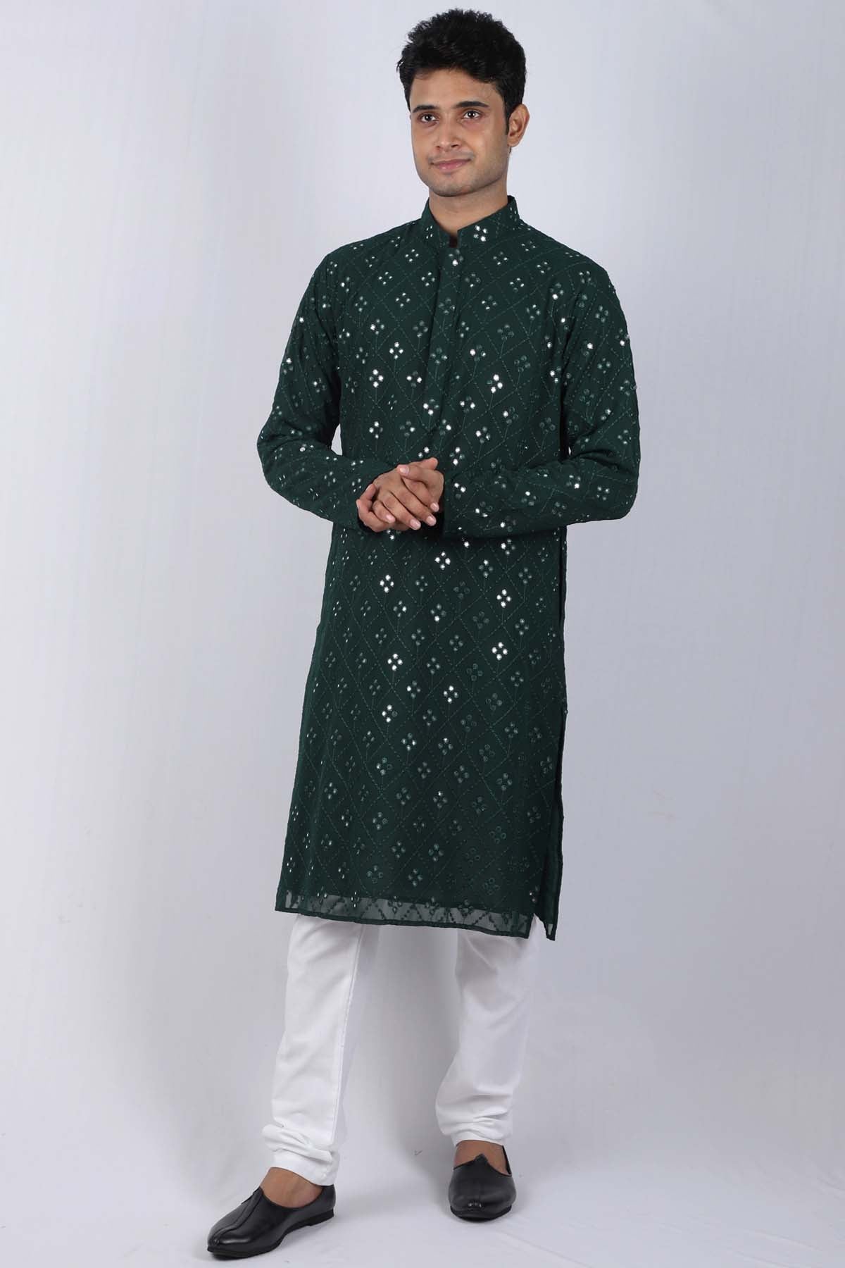 Buy Mirror Embroidered Kurta Set For Men Available online at ScrollnShops