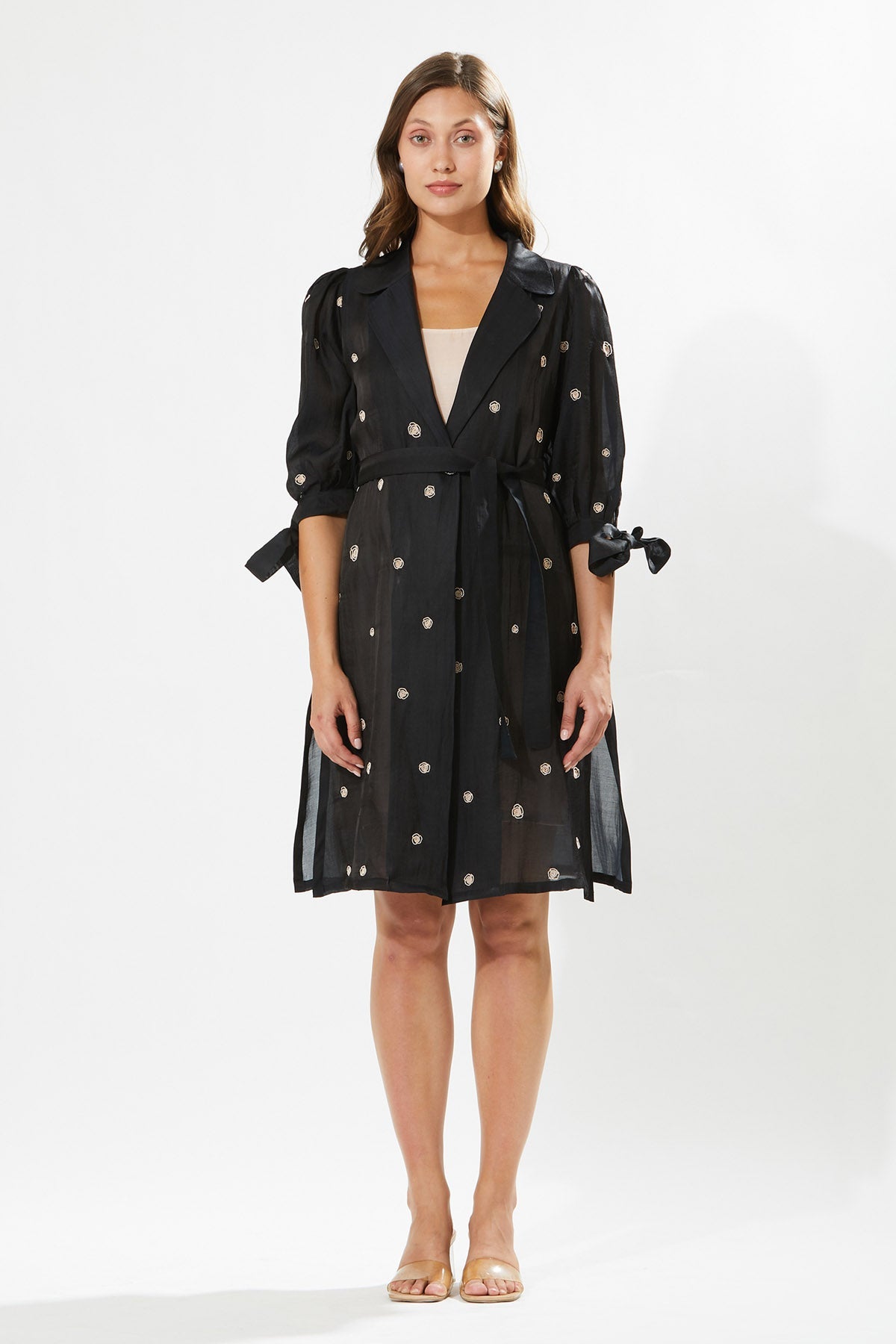 Buy Designer Meadow Black Silk Coat Dress for Women at ScrollnShops