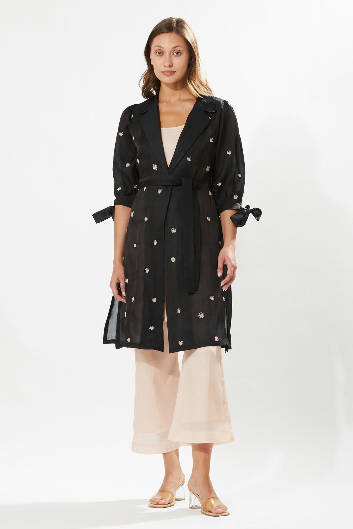 Buy Designer Meadow Black Silk Coat Set for Women at ScrollnShops