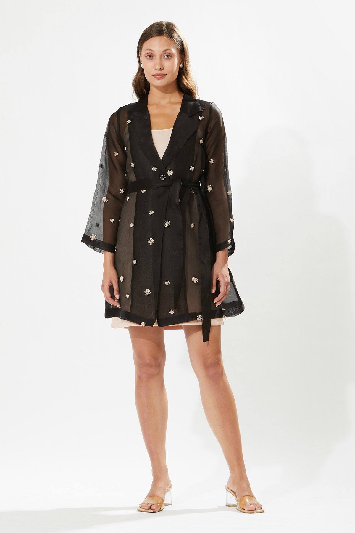 Buy Designer Meadow Black Silk Floral Coat for Women at ScrollnShops