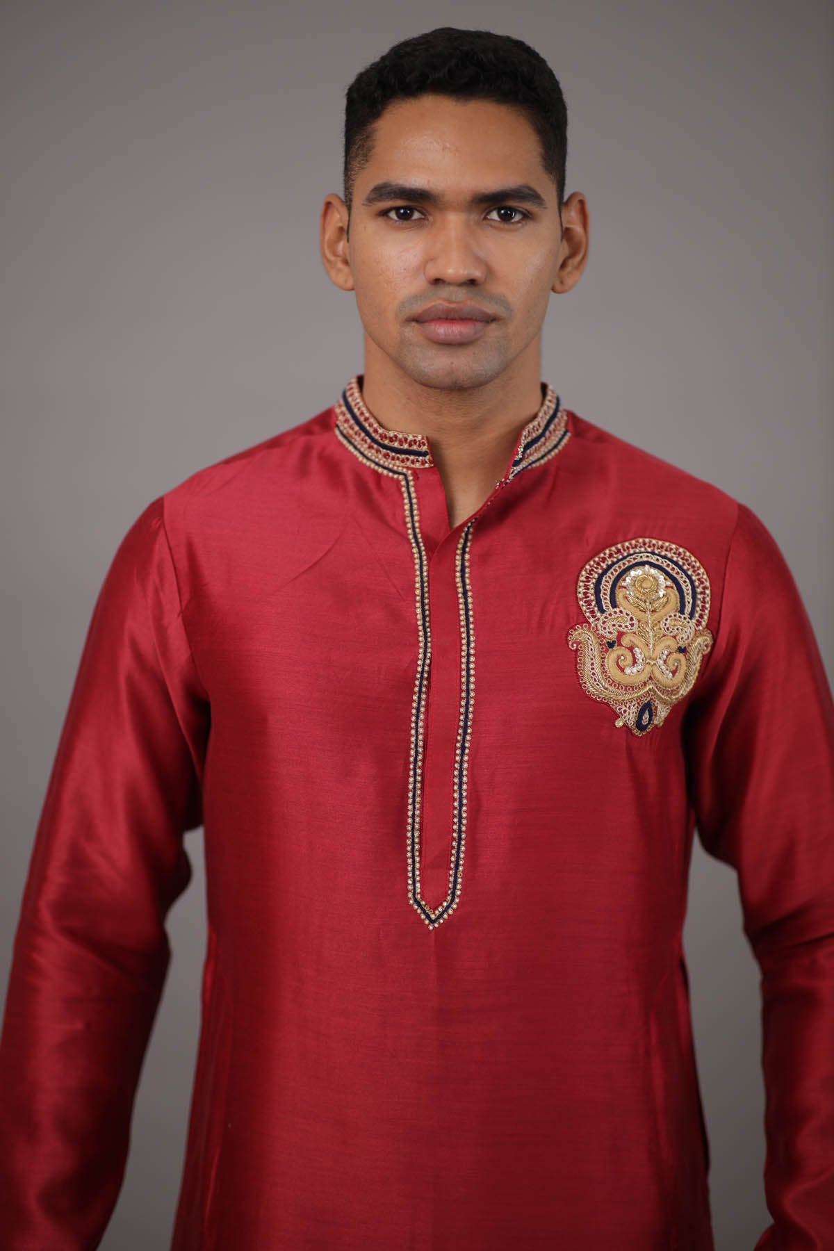 Motif Embroidered Chanderi Kurta Set