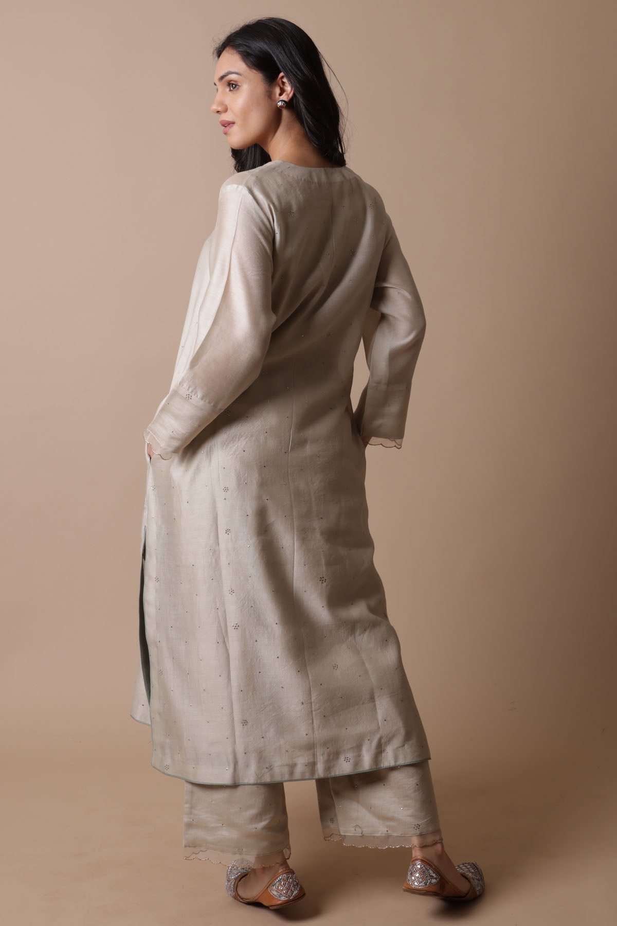 Beige Mukaish Work Kurta Set