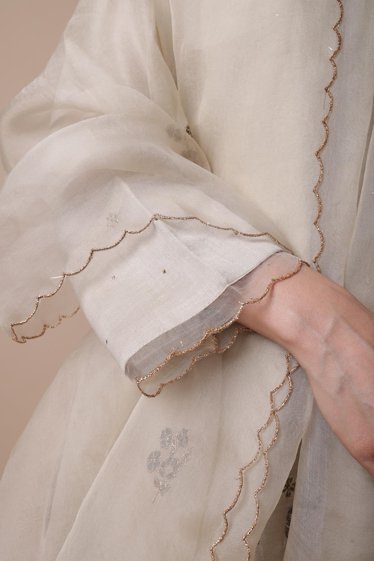 Beige Mukaish Work Kurta Set