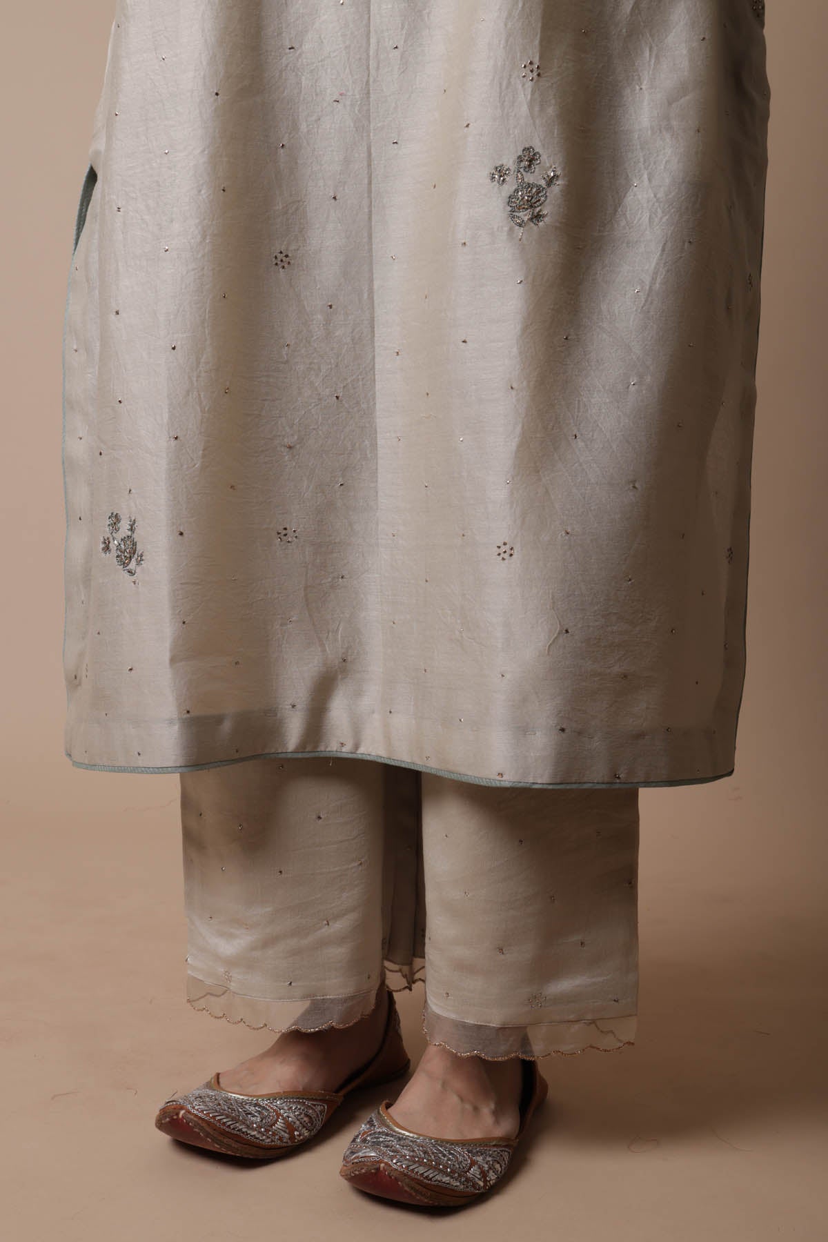 Beige Mukaish Work Kurta Set